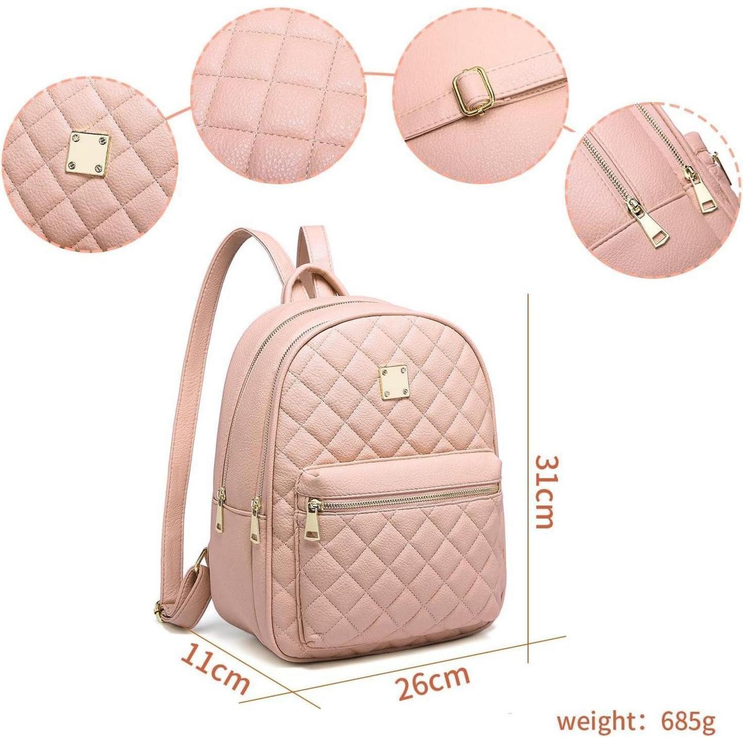 LuxusKollektion Daypack Damen Klein PU Leder Daypack Rucksack Lingge Design Beige