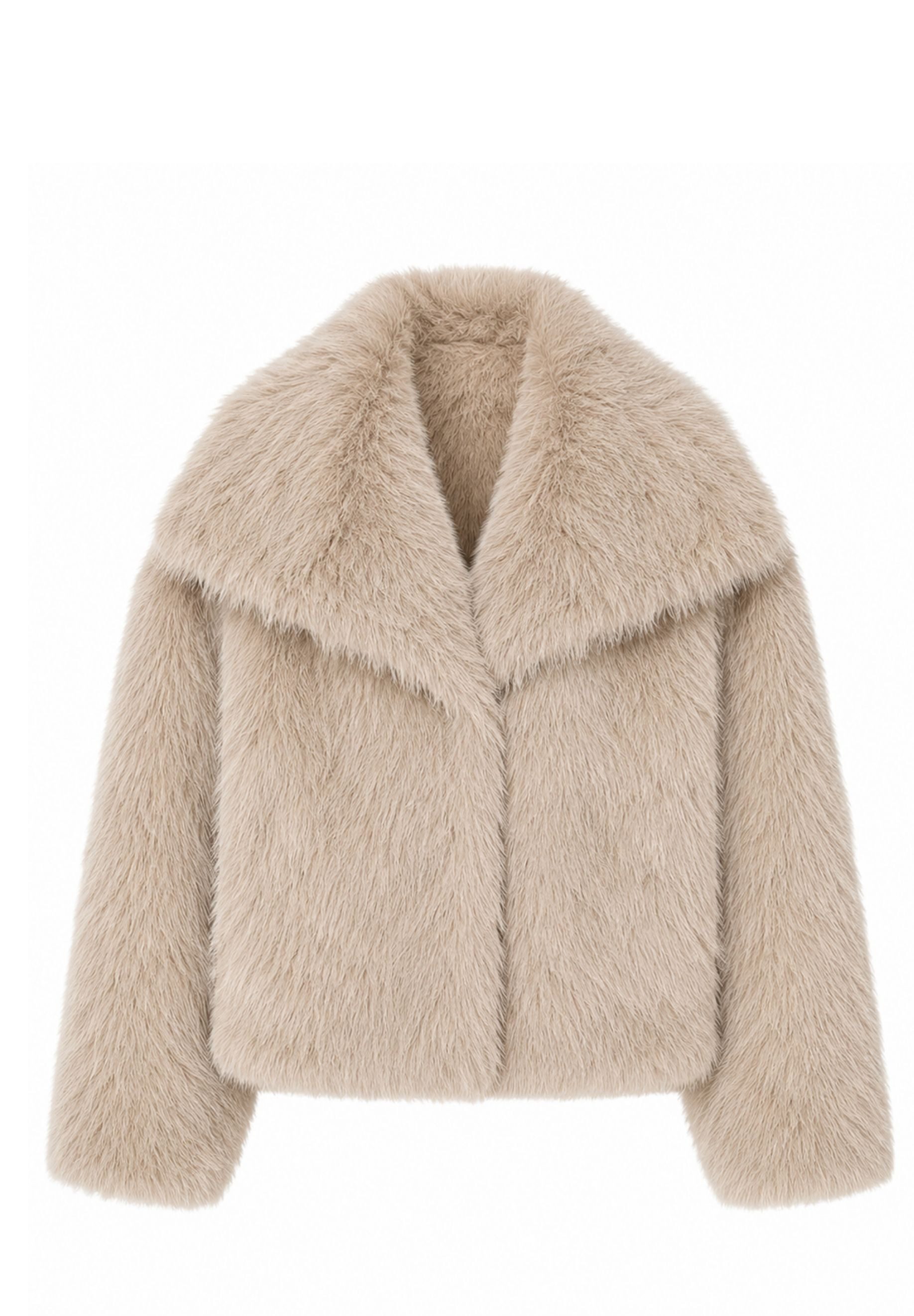 Elara Fellimitatjacke — Damen Kunstfelljacke mit Reverskragen im modernen Cropped Look