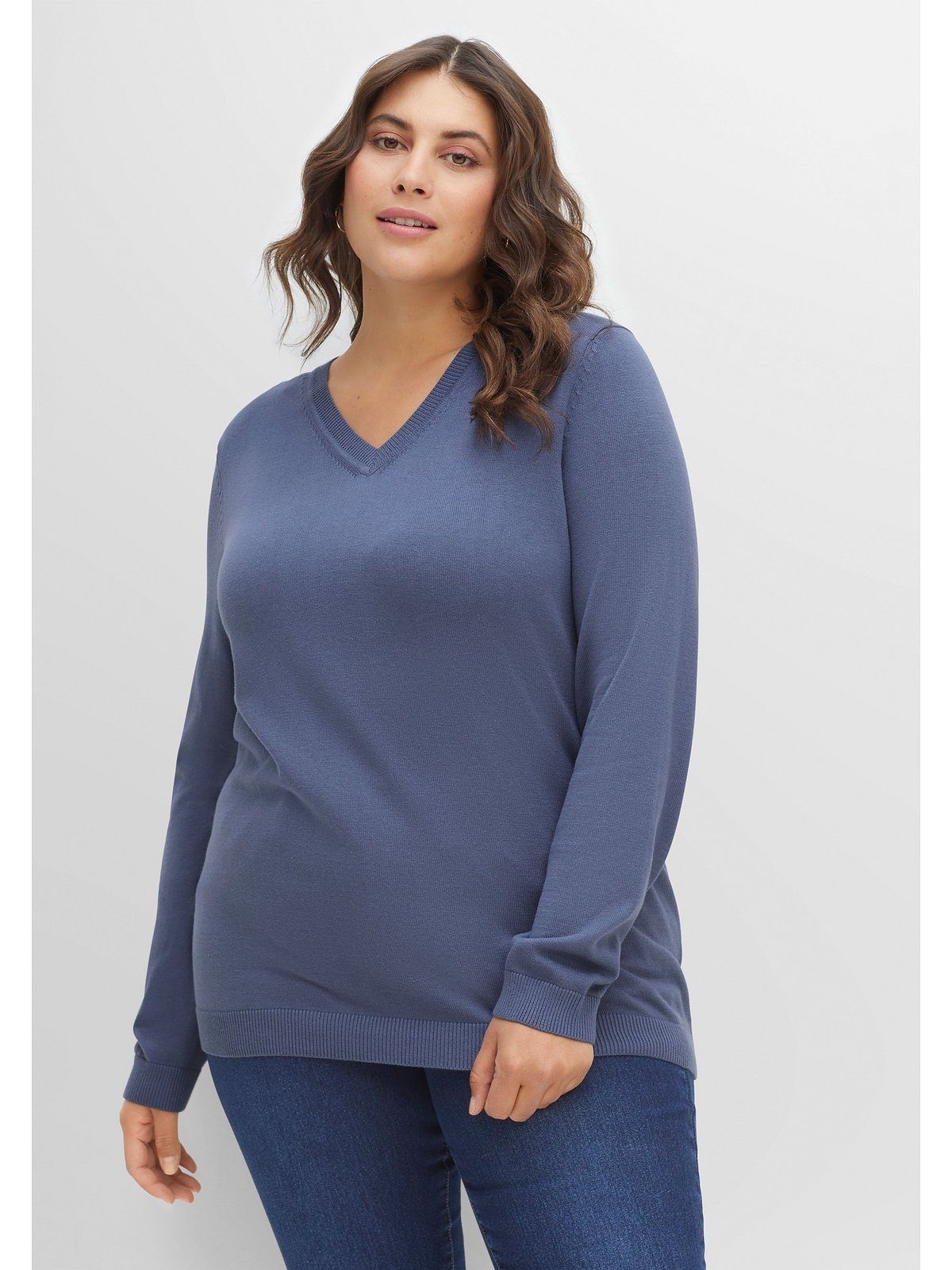 Sheego V-Ausschnitt-Pullover Große Größen aus Feinstrick indigo