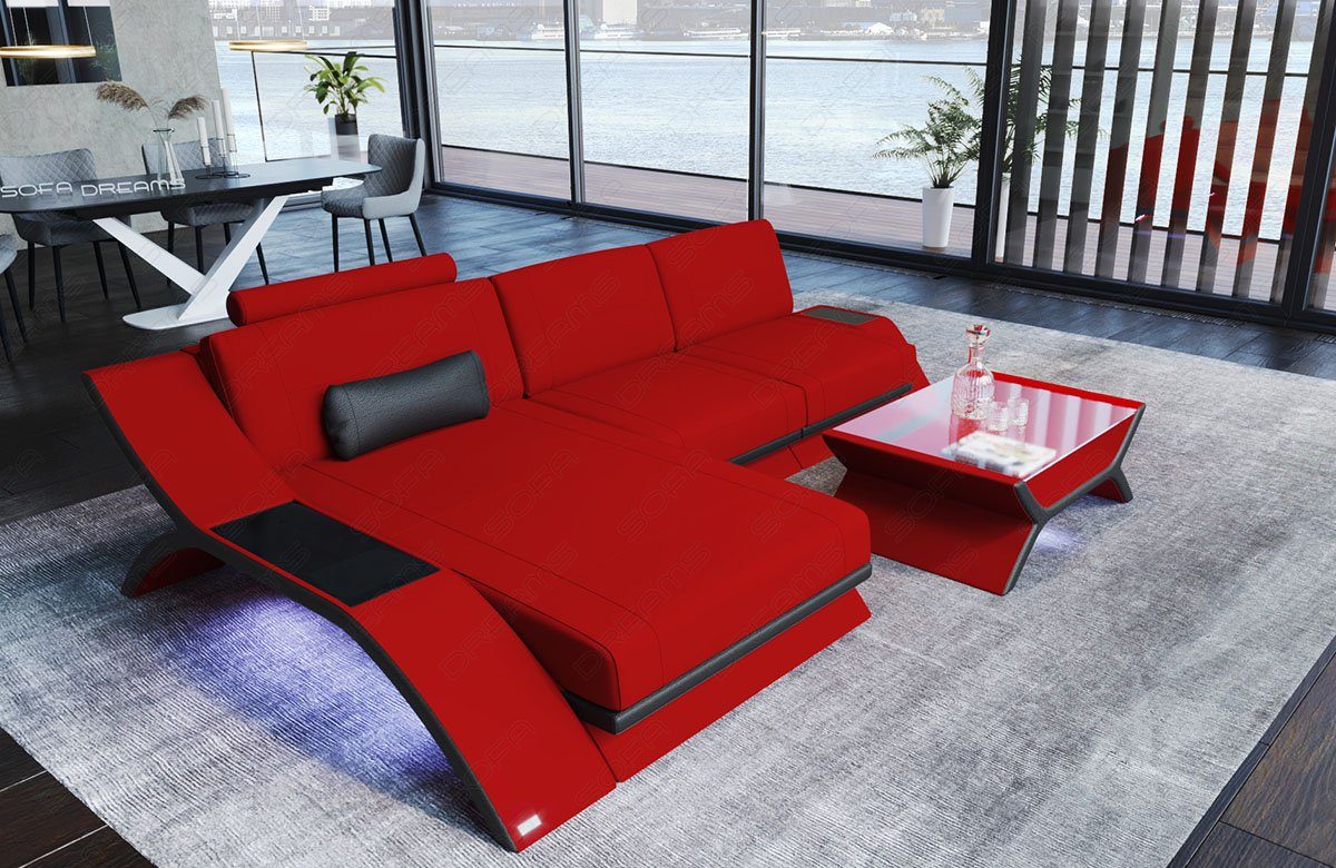 Sofa Dreams Ecksofa Polster Sofa Stoff Couch Calabria L Form Stoffsofa, Mikrofaser, mit LED, USB_Anschluss, Stauraum, Designersofa