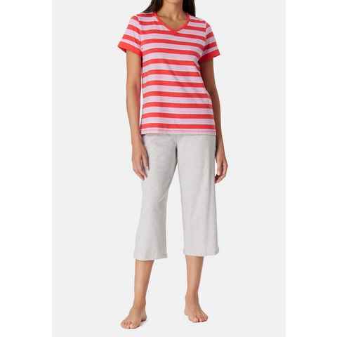 Schiesser Pyjama Casual Essentials (Set, 2 tlg) Schlafanzug - Baumwolle - Atmungsaktiv - Set aus T-Shirt und 3/4-Hose