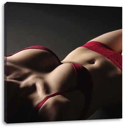 Pixxprint Leinwandbild Frauenkörper in sexy roter Unterwäsche, Frauenkörper in sexy roter Unterwäsche (1 St), Leinwandbild fertig bespannt, inkl. Zackenaufhänger