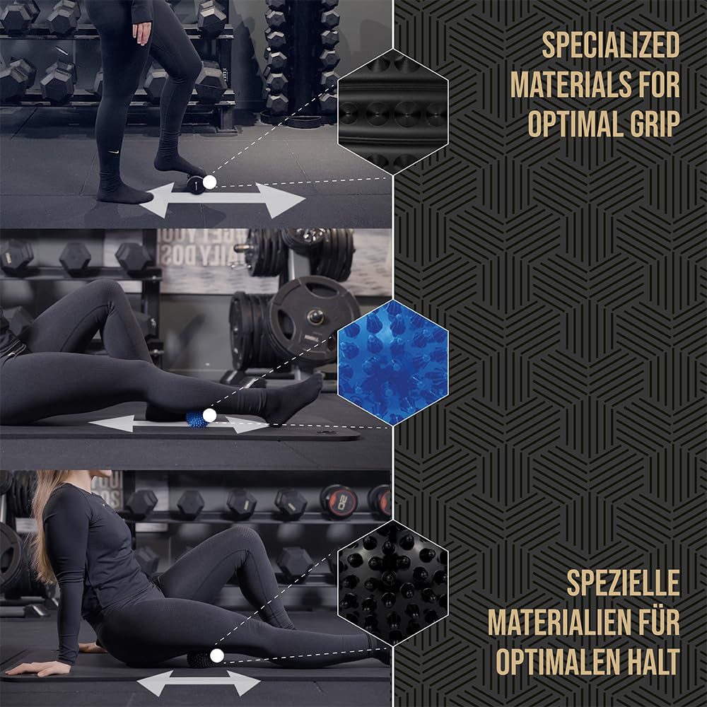 BOZEERA Massageball Fußmassage Set: 1x Roller, 2x Noppenball, 1x ovaler Stachelball, Fußroller & Igelbälle mittel, ovaler Stachelball hart, für Rücken Beine Füß – Bild 5 von 5