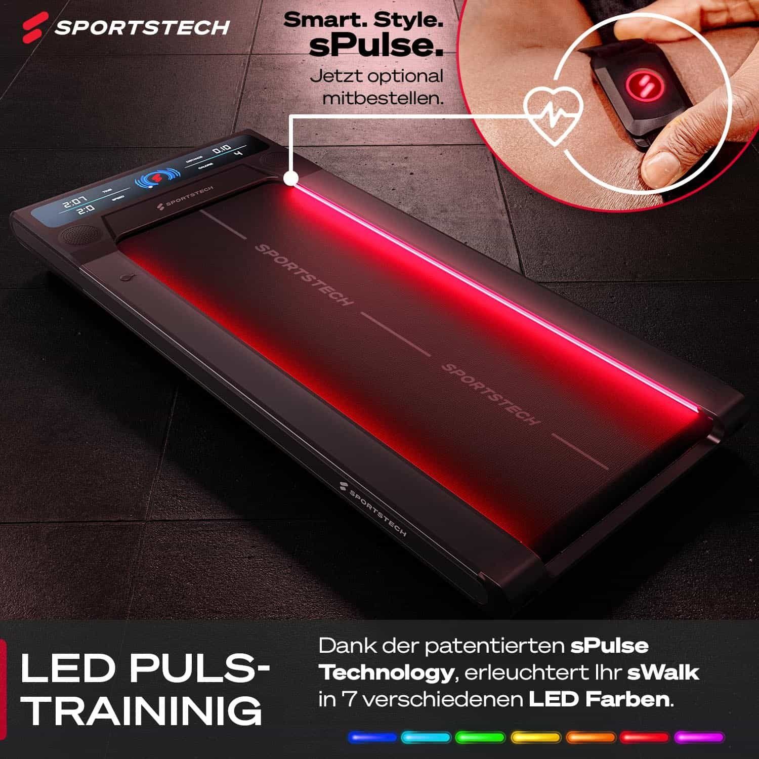 Verbindung Sportstech Grau km/h LED, sWalk, interaktivem mit App & LCD-Display Laufband 1-6