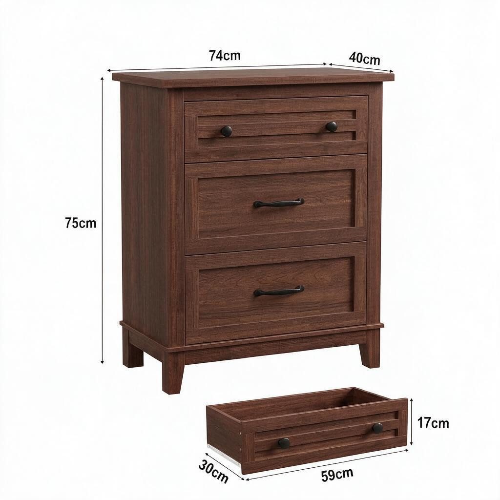 GarveeMore Kommode 60cm Höhe Nachtkommode mit 3 Schubladen Lowboard Schubkastenkommode (1 St), Moderne Kommode Aufbewahrung für Schlafzimmer, Wohnzimmer und Flu – Bild 2 von 5