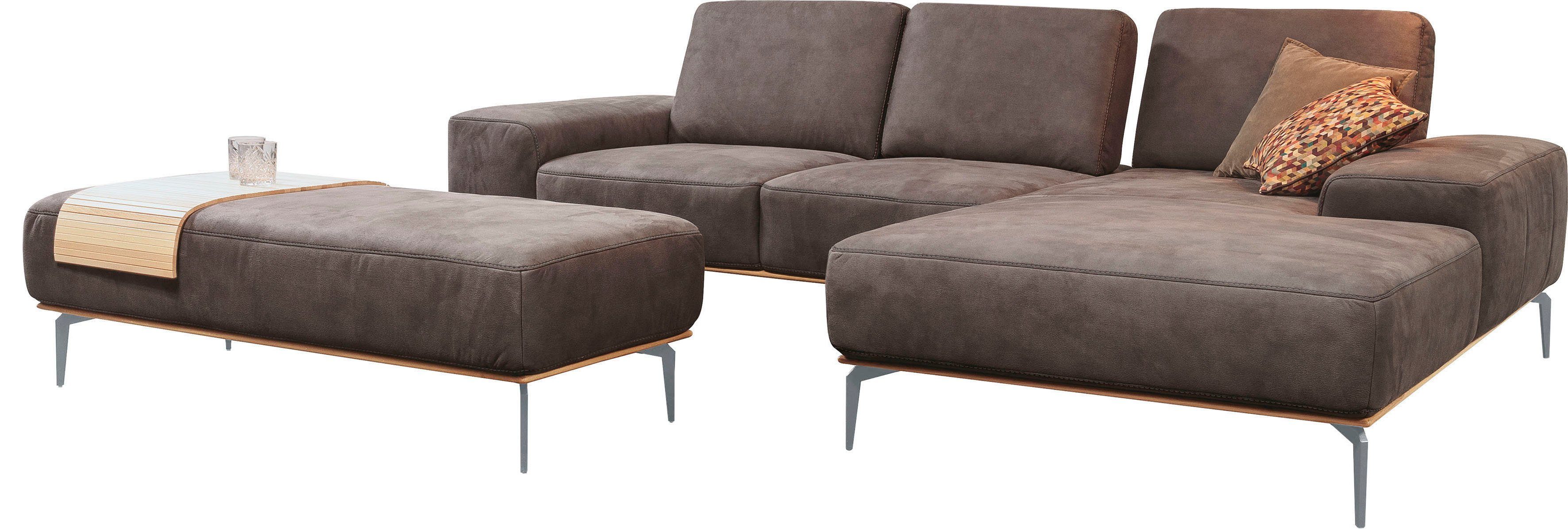 W.SCHILLIG Ecksofa run, Designsofa mit tollem Sitzkomfort, bequem, L-Form, mit elegantem Holzsockel, Füße in Silber matt, Breite 279 cm