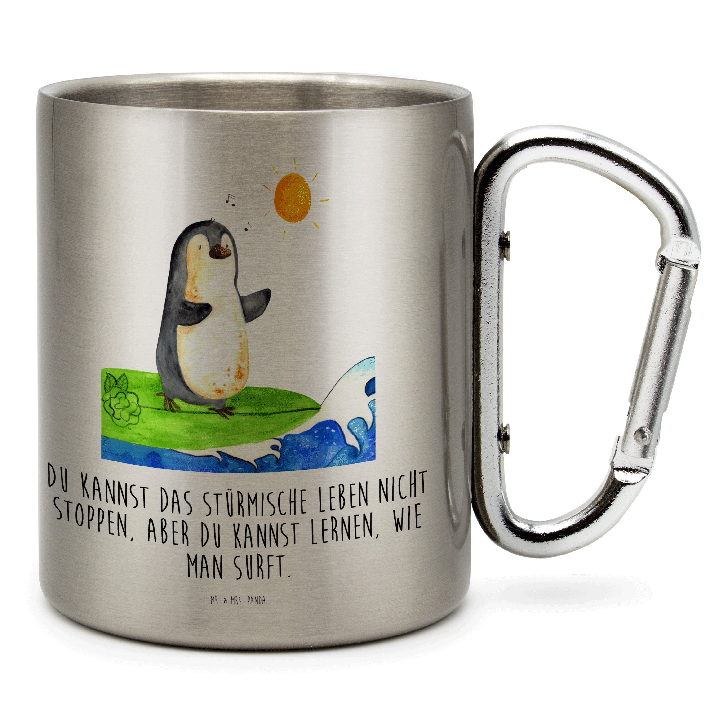Mr. & Mrs. Panda Tasse Pinguin Surfer - Transparent - Geschenk, Edelstahlbecher, Outdoor, su, Edelstahl