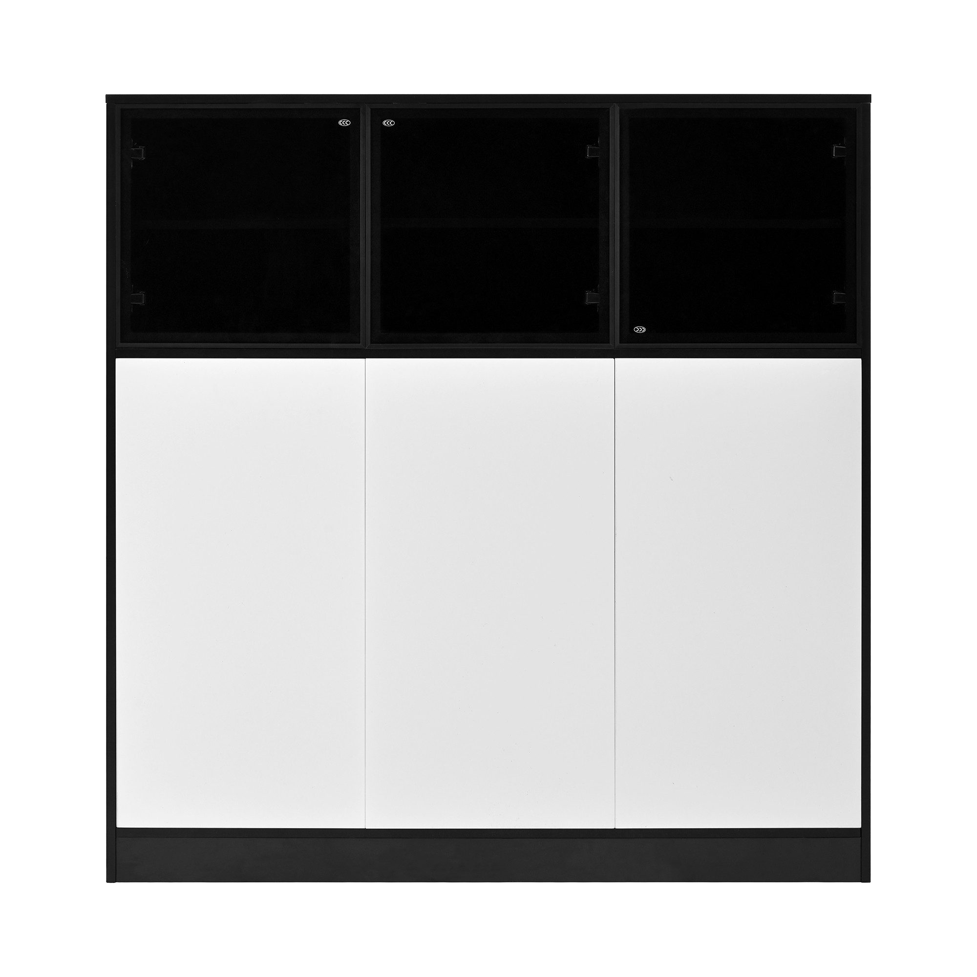 Flieks Mehrzweckschrank Sideboard mit LED-Beleuchtung und Glastüren (1-St., 100x40x105 cm) Küchenschrank Sideboard Holzschrank mit 14 Fächer Schwarz&Weiß – Bild 5 von 5