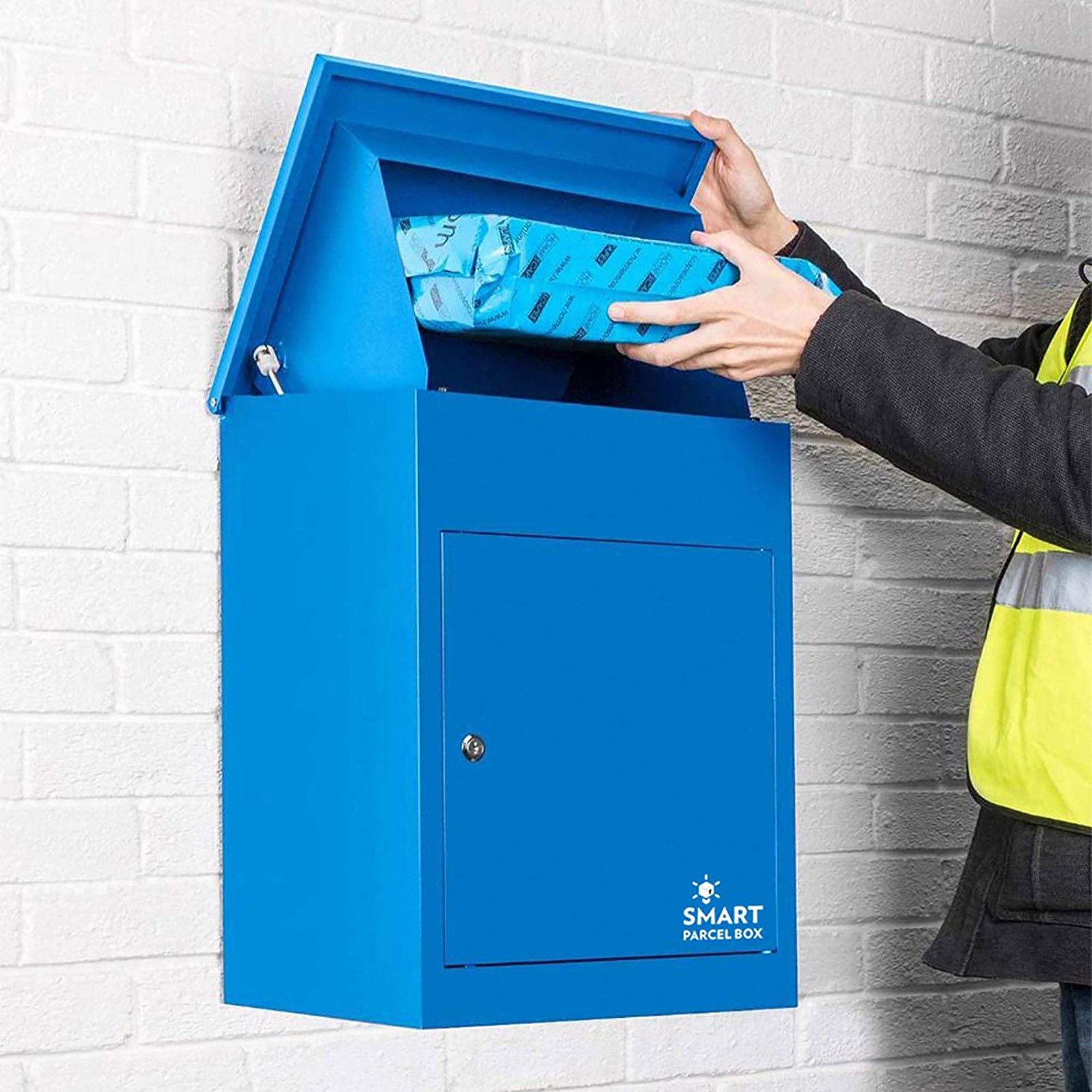 Smart Parcel Box Paketbriefkasten Mittelgroßer Paketbriefkasten, Entnahme vorne, blau