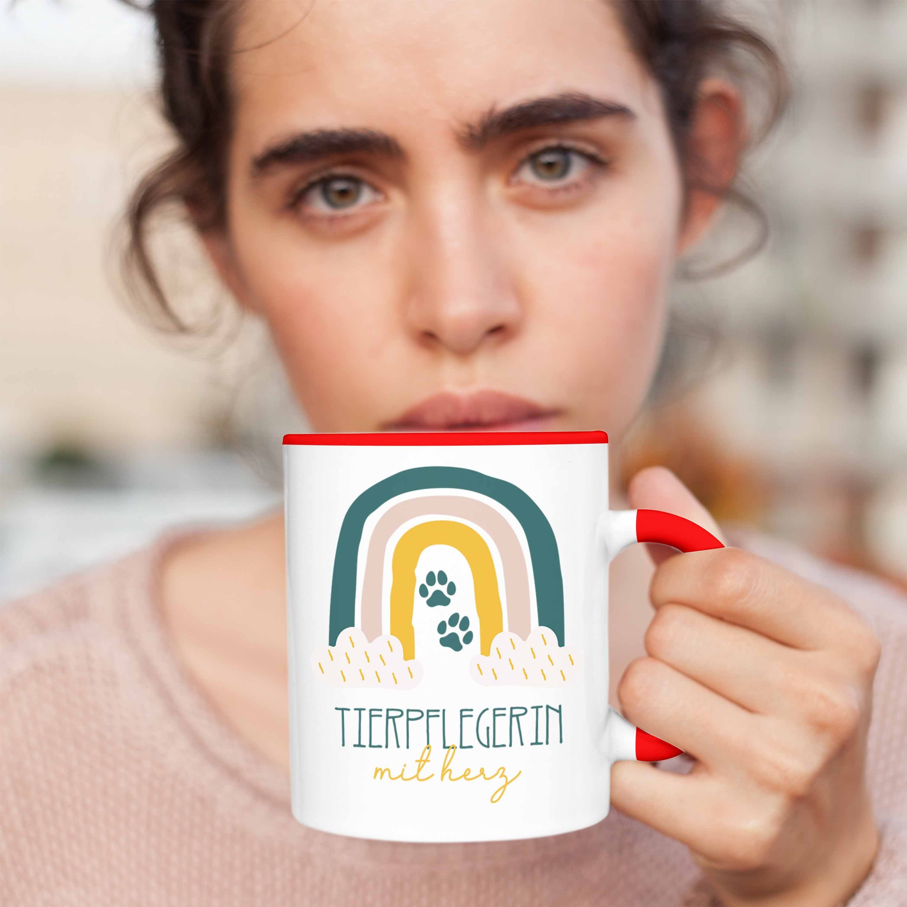 Tasse für Trendation Geschenkidee Rot Tasse Tier Geschenk Danke Tierpflegerin Kaffeetassse