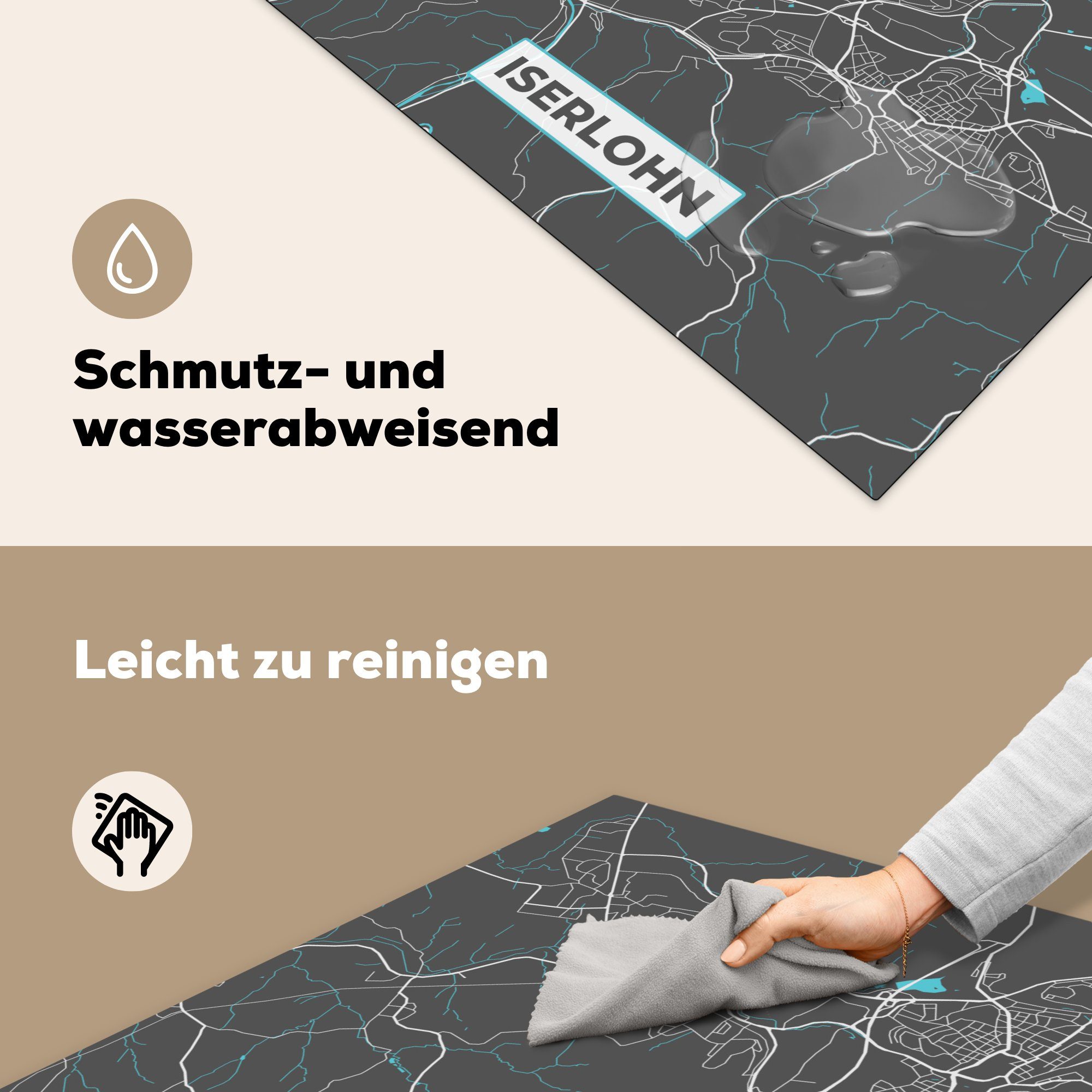 MuchoWow Herdblende-/Abdeckplatte Blau küche - Deutschland Arbeitsplatte Ceranfeldabdeckung, - Karte für Vinyl, 78x78 tlg), - Stadtplan (1 - cm, Iserlohn