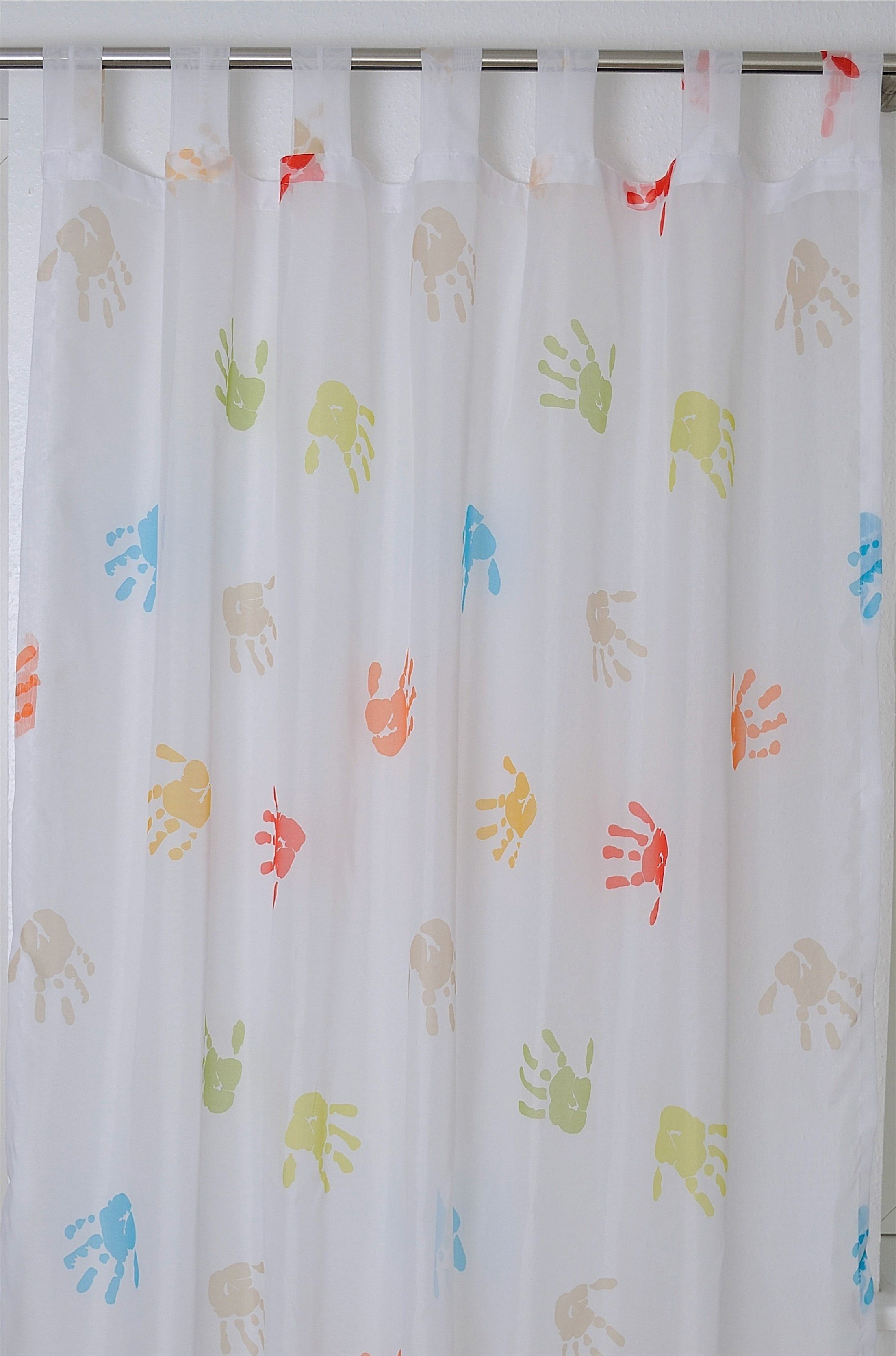Kutti Gardine Hände (1 St), Schlaufen, transparent, mit einem Raffhalter, Kindergardine, bedruckt, bunt