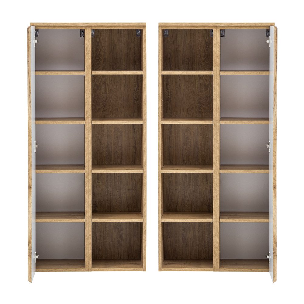 Lomadox Midischrank KAHLA-03 Badezimmerschrank mit Regal 60 cm in Wotan Eiche Nb., : 60/130/35 cm
