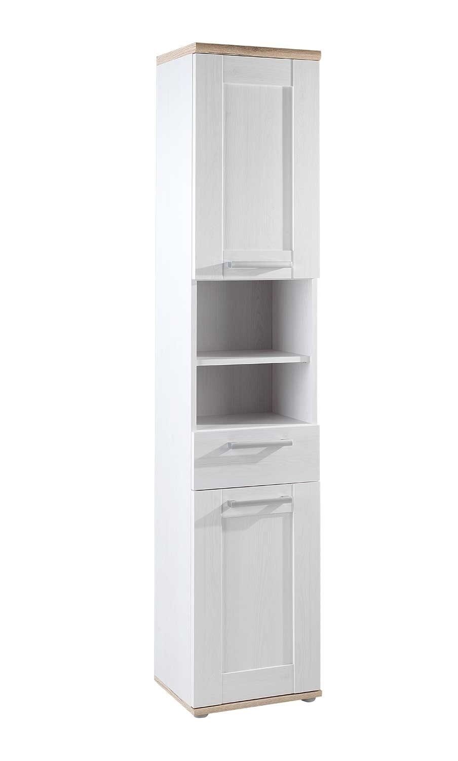 Hochschrank ROMANCE, B 38 cm x H 190 cm, Sibiu Lärchedekor, Eichedekor Sanremo, 2 Türen, 1 Schublade