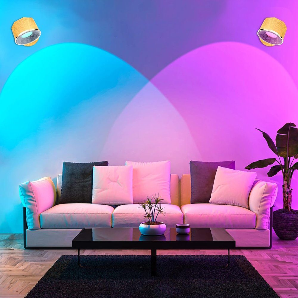 Holzfarbe LED 360° LED fest Farbmodi Flur integriert, Wandlampe, 16 drehbare LED Helligkeitsstufen für Wohnzimmer Wandlampe 3 Batteriebetrieben Schlafzimmer Wandleuchte Fernbedienung Bedee Kabellose Dimmbar, mit Warmweiß, Wandleuchte Innen