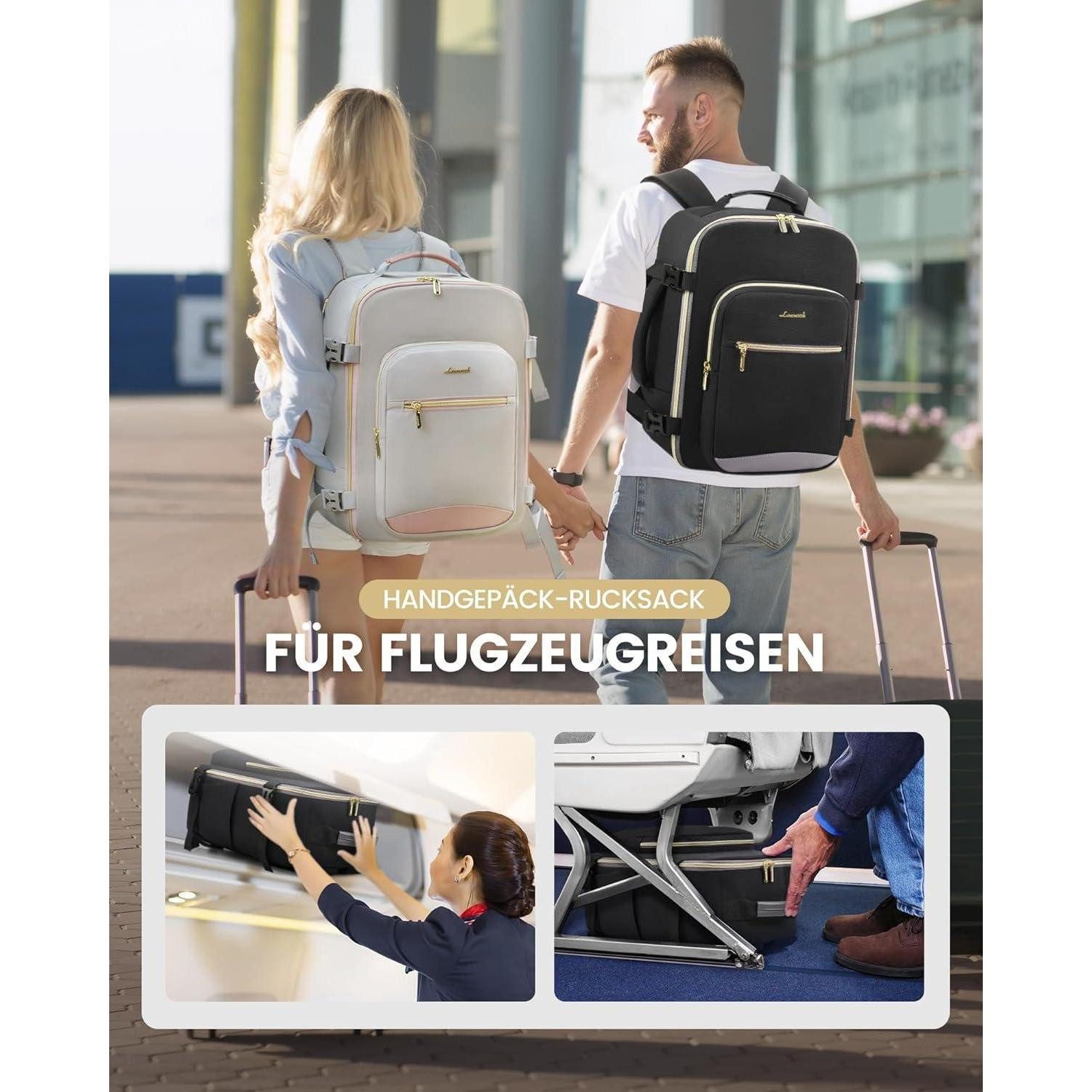 LuxusKollektion Reiserucksack Handgepäck Rucksack 45x36x20 Ryanair Eurowings Schwarz+grau 45x36x20cm