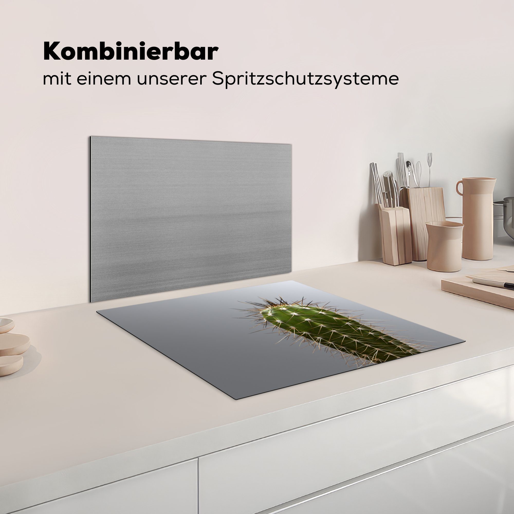 Vinyl, die Herdblende-/Abdeckplatte cm, tlg), Kaktus für MuchoWow (1 Ceranfeldabdeckung küche, Druck, 59x52 Induktionsmatte botanischer