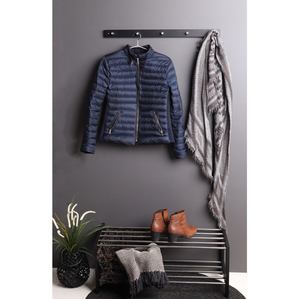 tinkaro Kleiderständer Garderobe Padova 5 Haken 70x5 cm Schwarz, (1 St), Wandhaken aus Massivholz und Stahl für den Flur oder Eingangsbereich