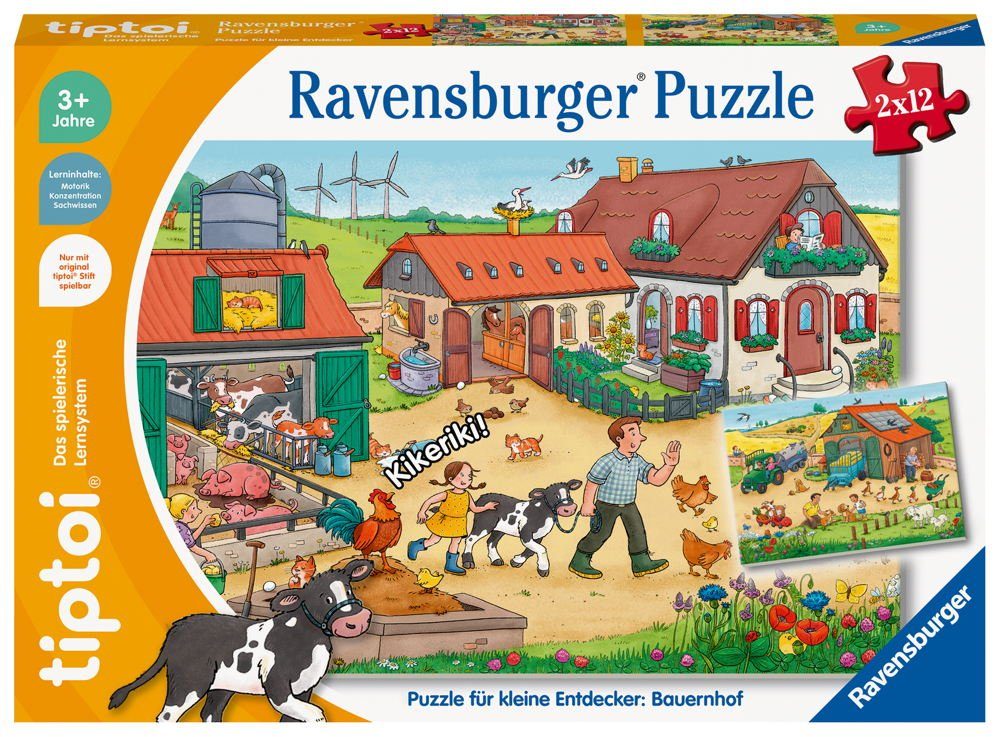 Ravensburger Puzzle 2 x 12 Teile tiptoi Puzzeln, Entdecken, Erleben Bauernh günstig online kaufen