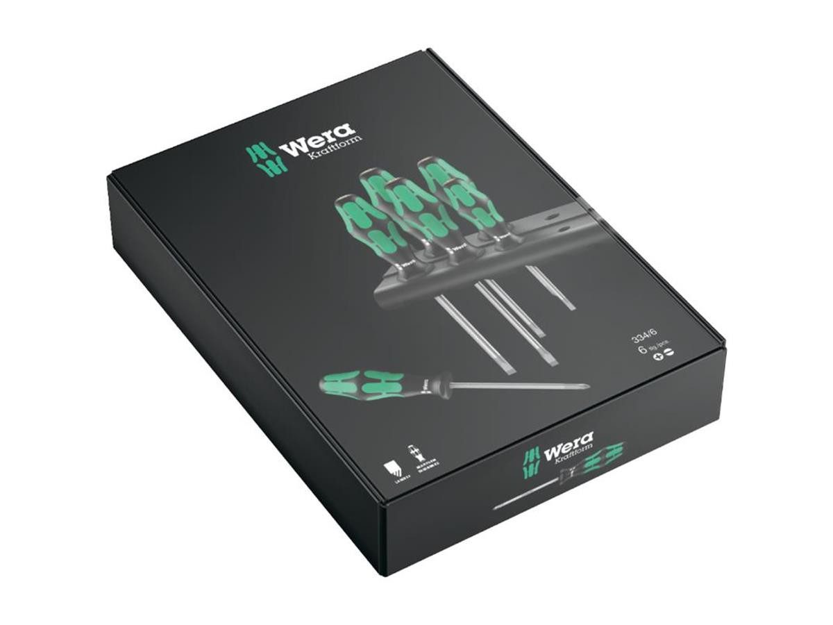 Wera Schraubendreher 334/6 Schraubendrehersatz 6 tlg., inkl. praktischem Rack, Lasertip-Spitze, Sechskantabrollschutz