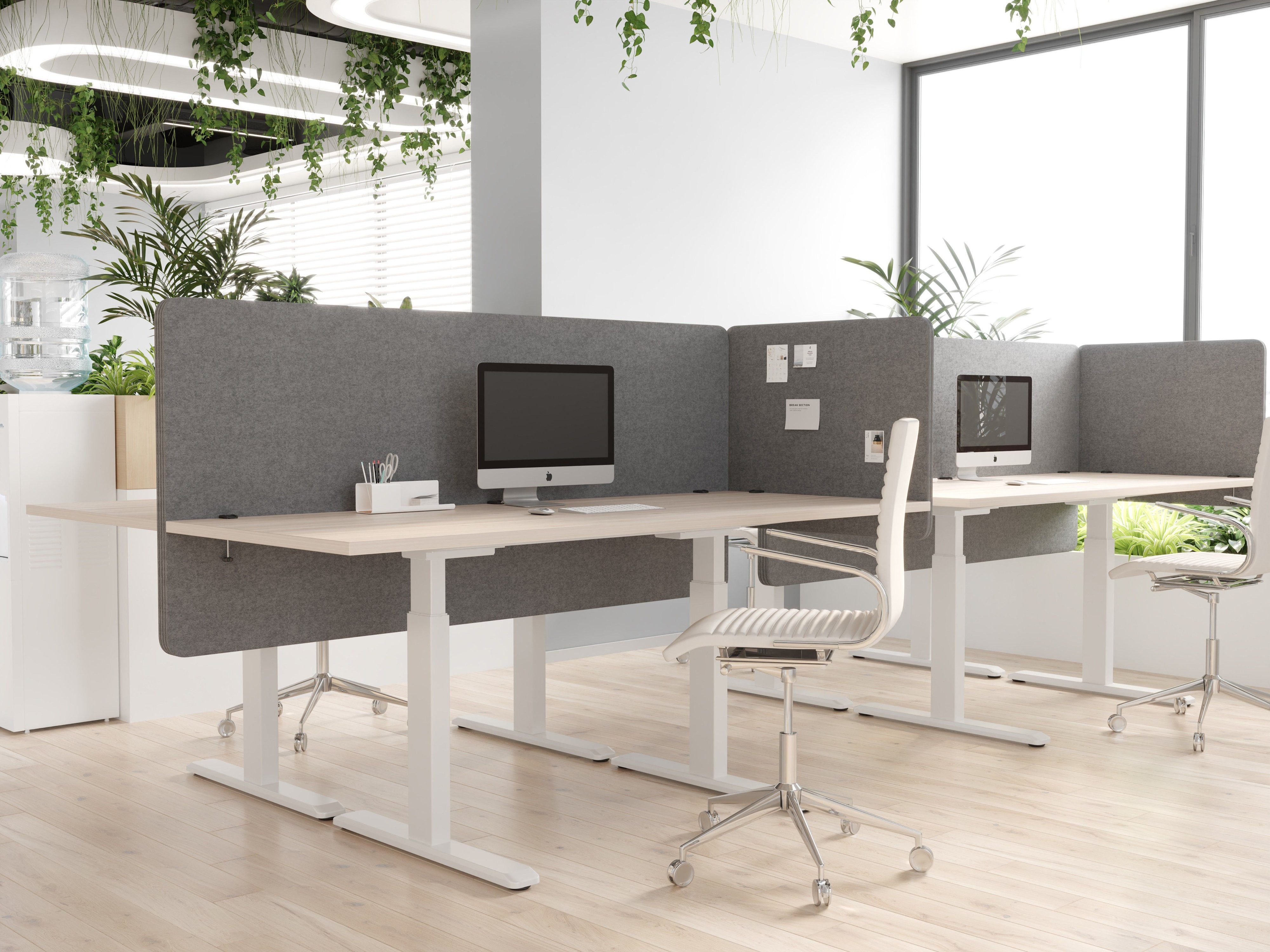 RICOO Schutzwand Akustik Büro Trennwand Schreibtisch Schallschutz Paneel grau ZAP1680-G (Tisch Sichtschutz m. Tischklemmen BxHxT 160 x 80 x 2 cm Büroschallwand), Notizen Erinnerungen mit Reißnägeln anheften Tischdicke bis max. 30 mm