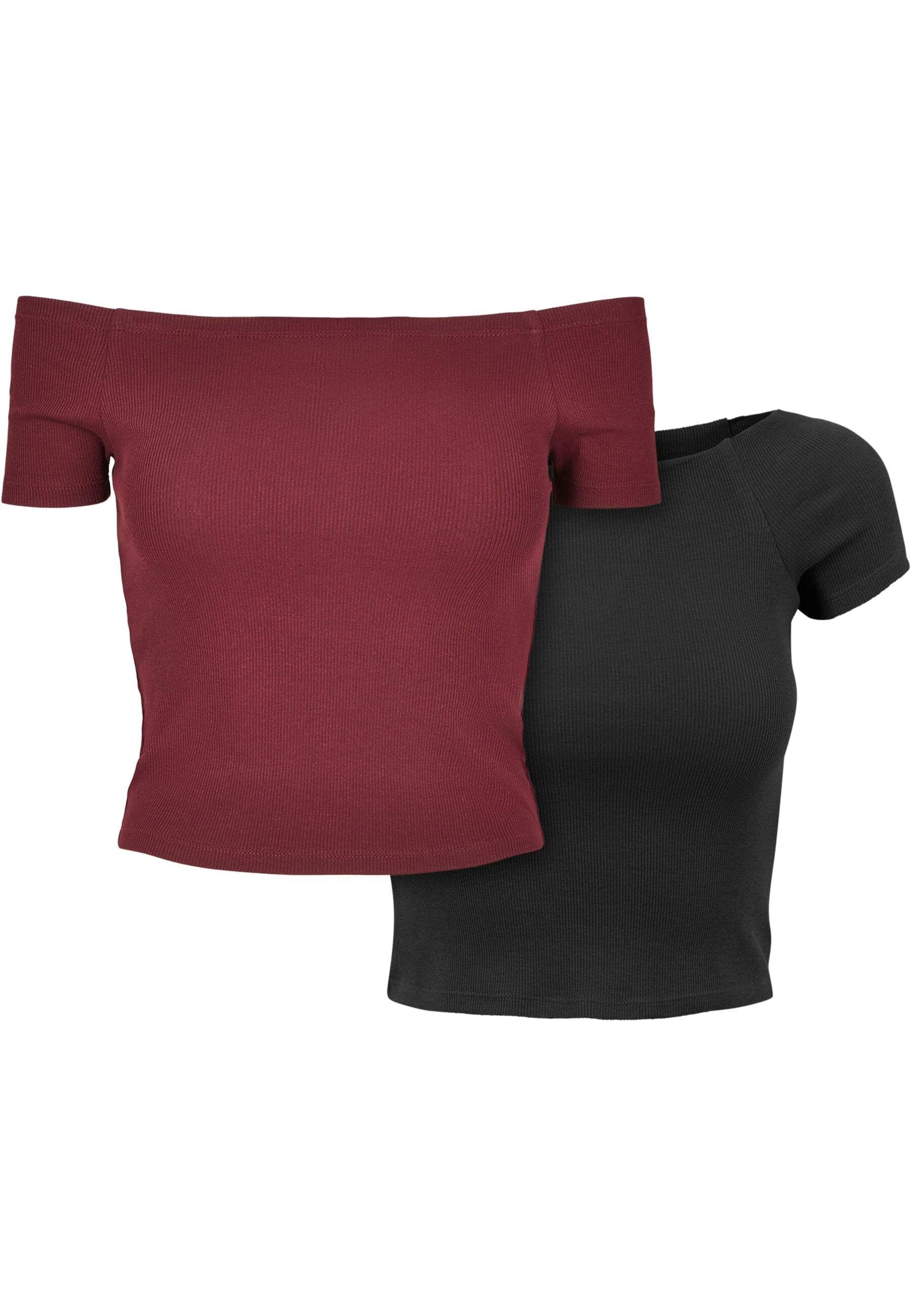 URBAN CLASSICS T-Shirt Urban Classics Damen Ladies Off Shoulder Rib Tee 2-Pack (1-tlg)