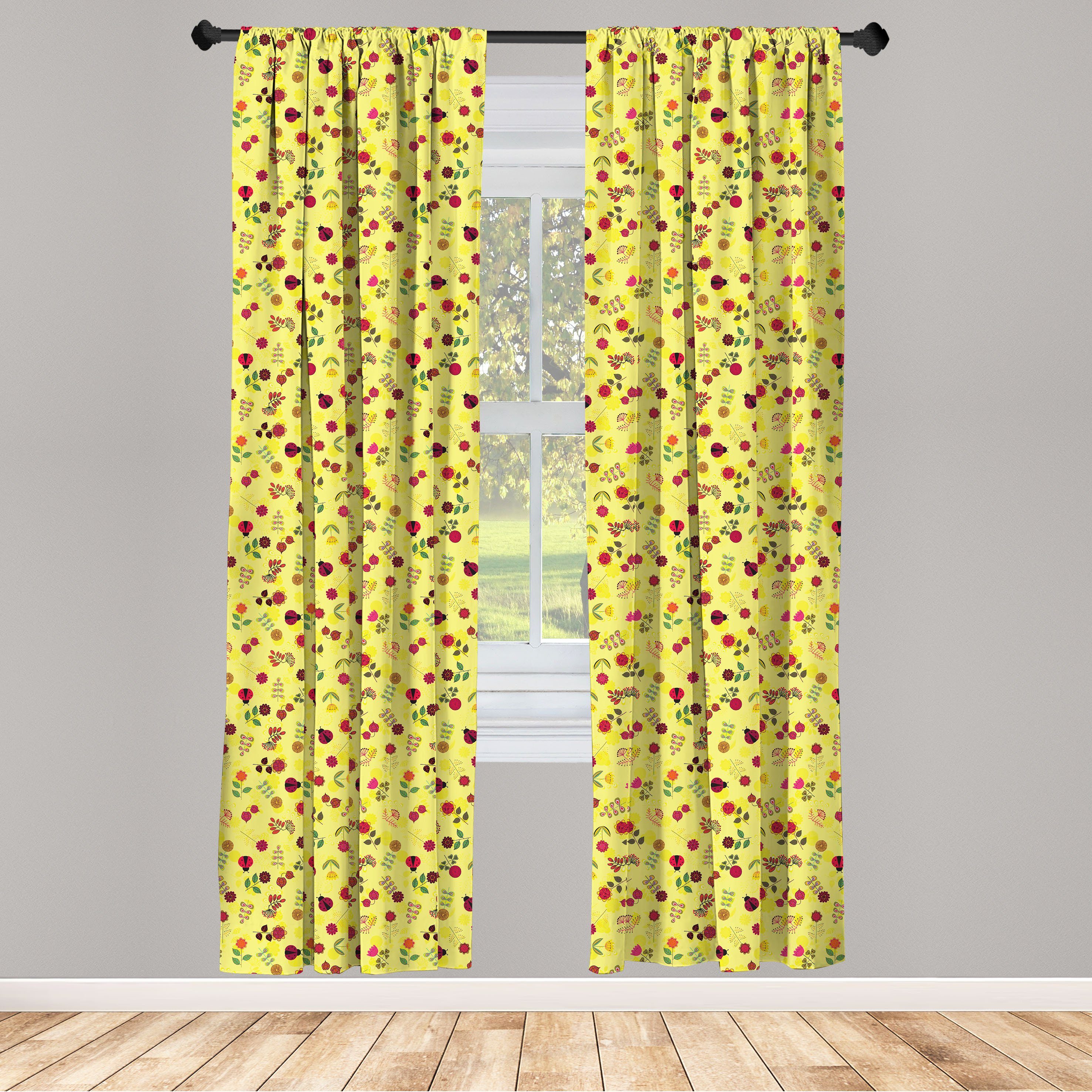 Gardine Vorhang für Wohnzimmer Schlafzimmer Dekor, Abakuhaus, Microfaser, Frühling Childish Marienkäfer Blumen