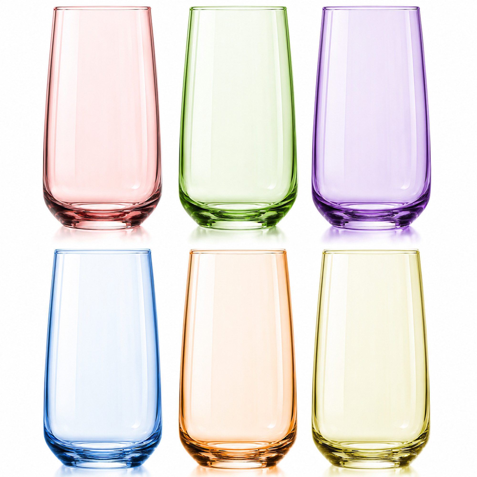 KONZEPT Gläser-Set 6-teilig, 430 ml, hohe bunte Trinkgläser aus Glas, 6 Farben, 6-tlg., 430 ml, Höhe 14 cm, Ø 7,8 cm, Bunt, 6 verschiedene Farben