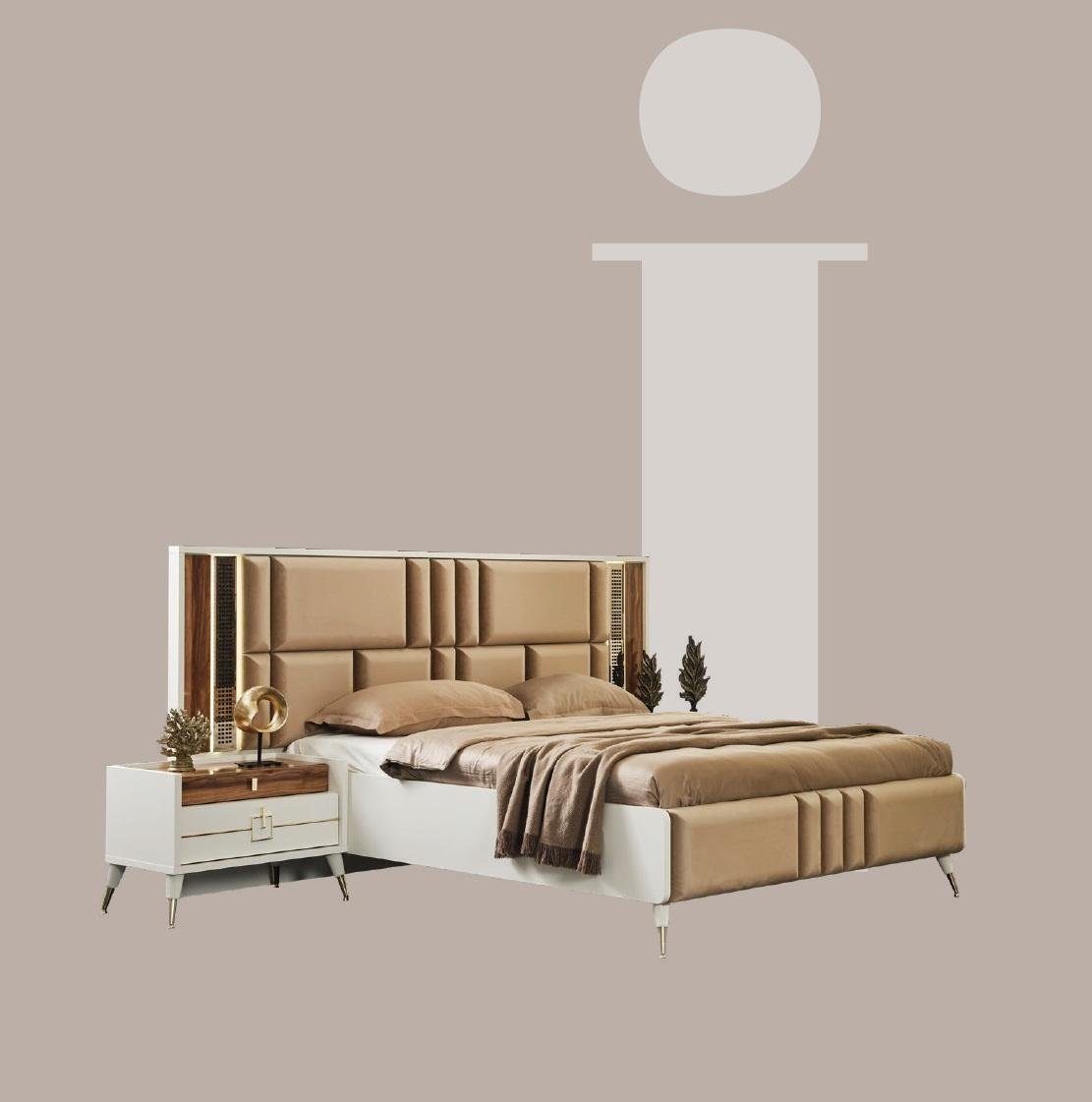 JVmoebel Bett Luxus Bett Schlafzimmer Stoff Polster Doppel Betten Holz Design