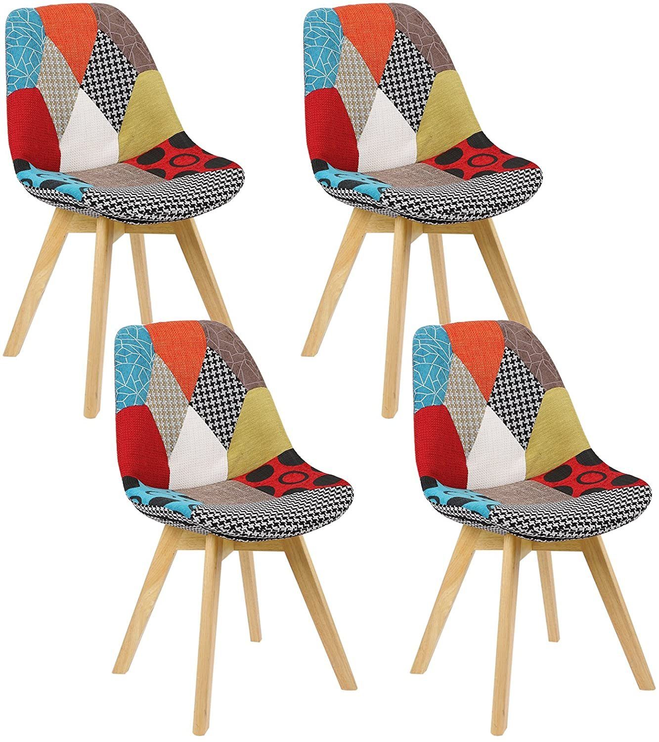 Woltu 4-Fußstuhl (4 St), Patchwork Stühle, Leinen Stoff Holzbeine günstig online kaufen