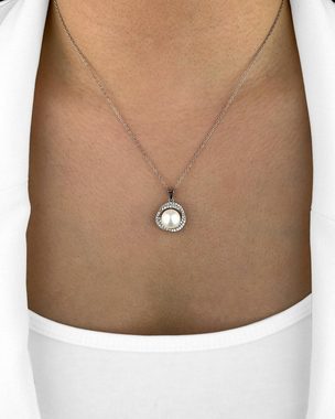 DANIEL CLIFFORD Perlenkette 'Dara' Damen Halskette Silber 925 Anhänger mit echter Perle rund (inkl. Verpackung), 45cm filigrane Silberkette mit Perlen Anhänger und Zirkonia Kristallen