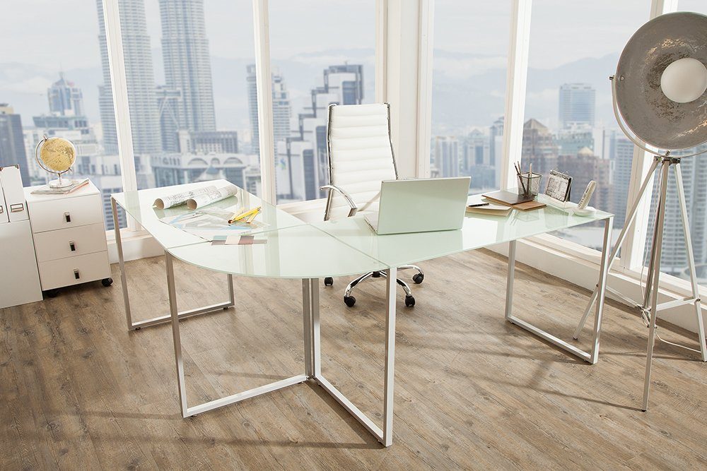 riess-ambiente Eckschreibtisch BIG DEAL 180cm mattweiß (Einzelartikel,  1-St), Arbeitszimmer · Glas · Metall · groß · Modern · Home Office · Büro