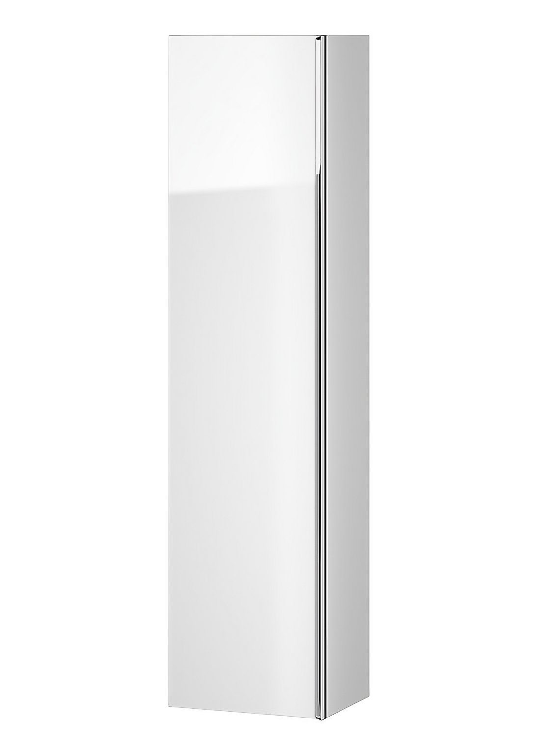 KOLMAN Hochschrank Hochhängeschrank VIRGO 160x40x30 Badezimmerschrank, Weiß Silber Möbelgriffe Tür mit Spiegel | Hochschränke