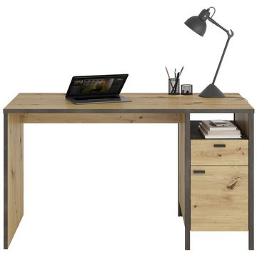 Lomadox Schreibtisch INDORE-10, Büromöbel Set, Industrial Look, Artisan Eiche Nb./Stahl dunkel