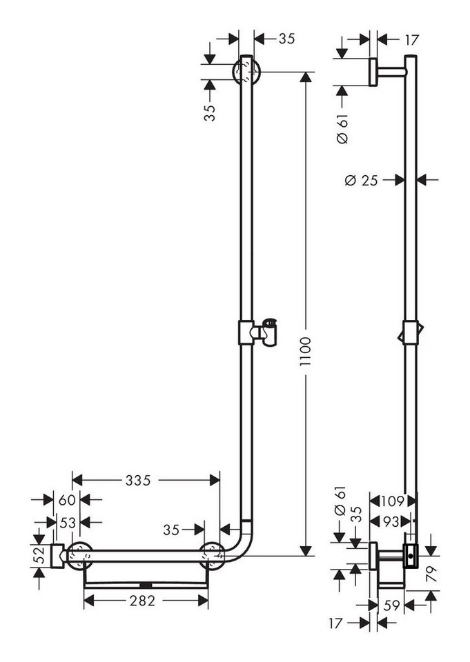 Thumbnail - hansgrohe Duschstange Unica, Brausestange Comfort rechts 1100 mm - Weiß / Chrom