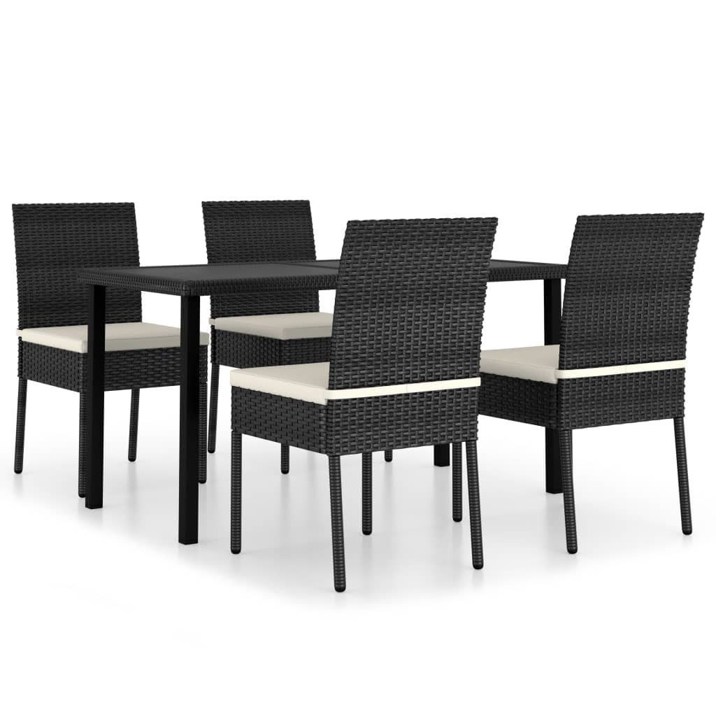 vidaXL Garten-Essgruppe 5-tlg. Garten-Essgruppe Poly Rattan Schwarz, (4-tlg)