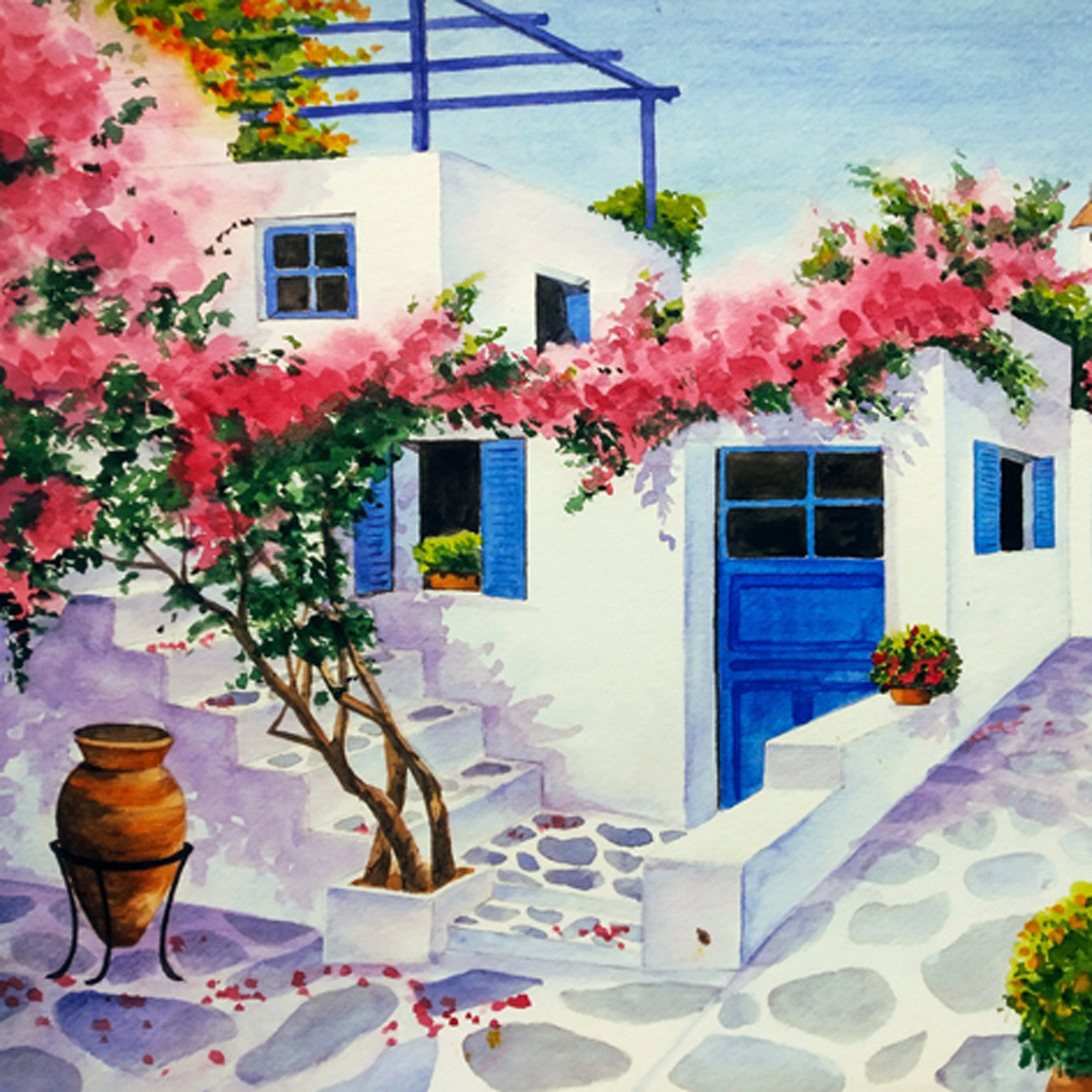 ti-flair Papierserviette, Servietten Papier 33x33cm 3-lagig Haus in Griechenland 20 Stück