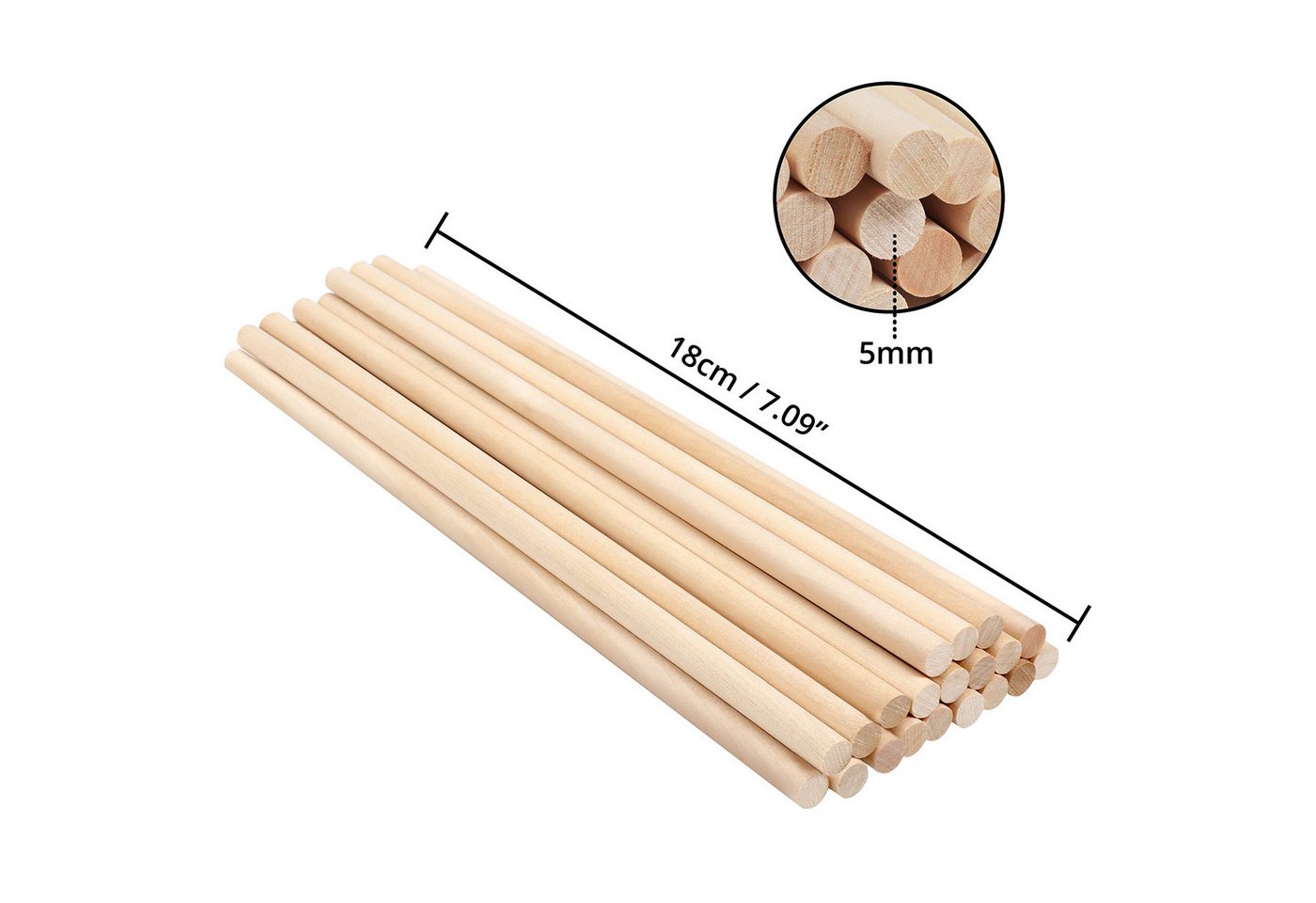 Thumbnail - Belle Vous Kantholz 200er Pack Holzstäbe 18 cm, 5 mm, (200-tlg)