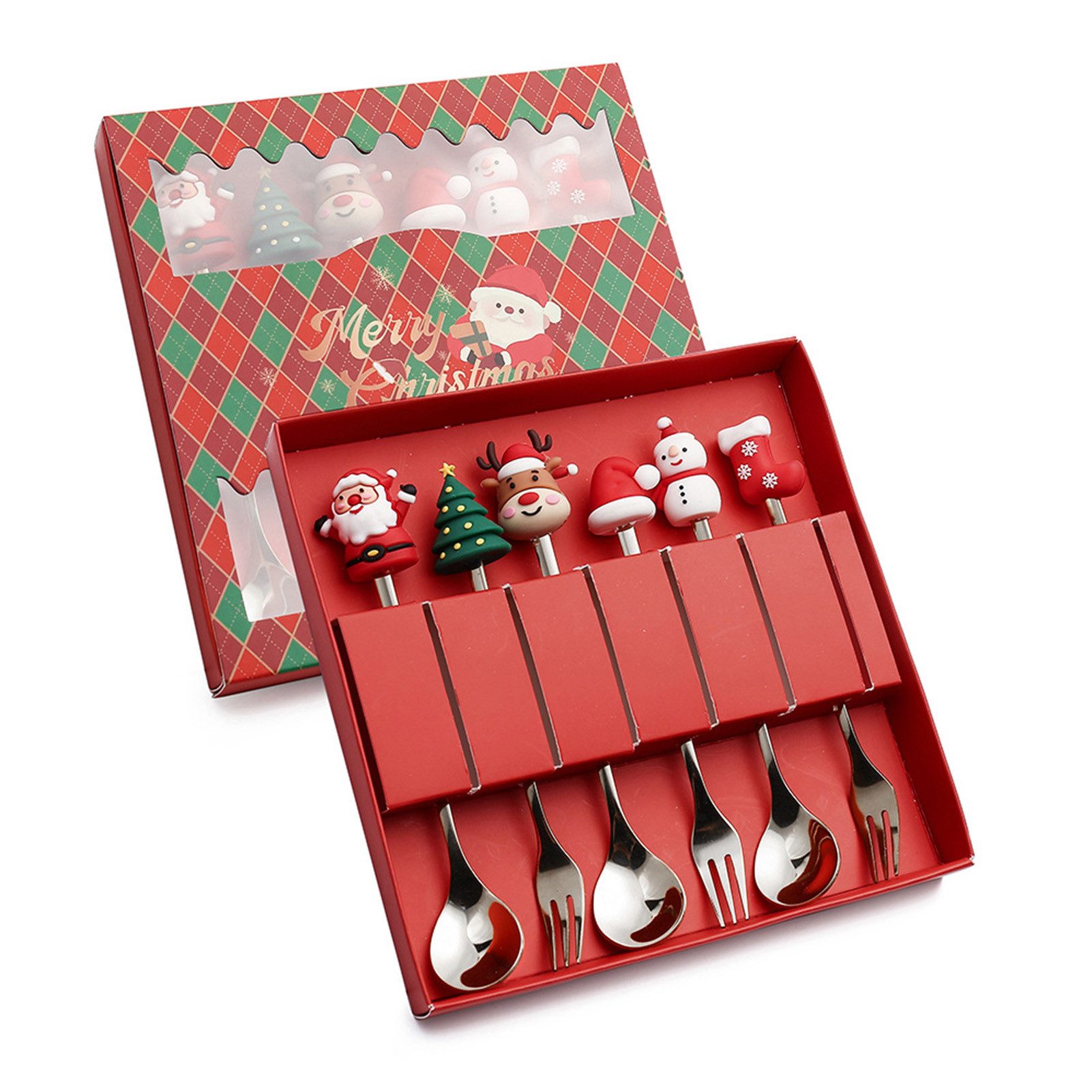 Jumpeak Besteck-Set Besteck,Kinderbesteck,Kuchengabeln,Teelöffel,Weihnachtsbesteck, 6 Personen, Edelstahl, Besteckset,besteck gold/Silber,6/4-teiliges Set,weihnachtsdeko