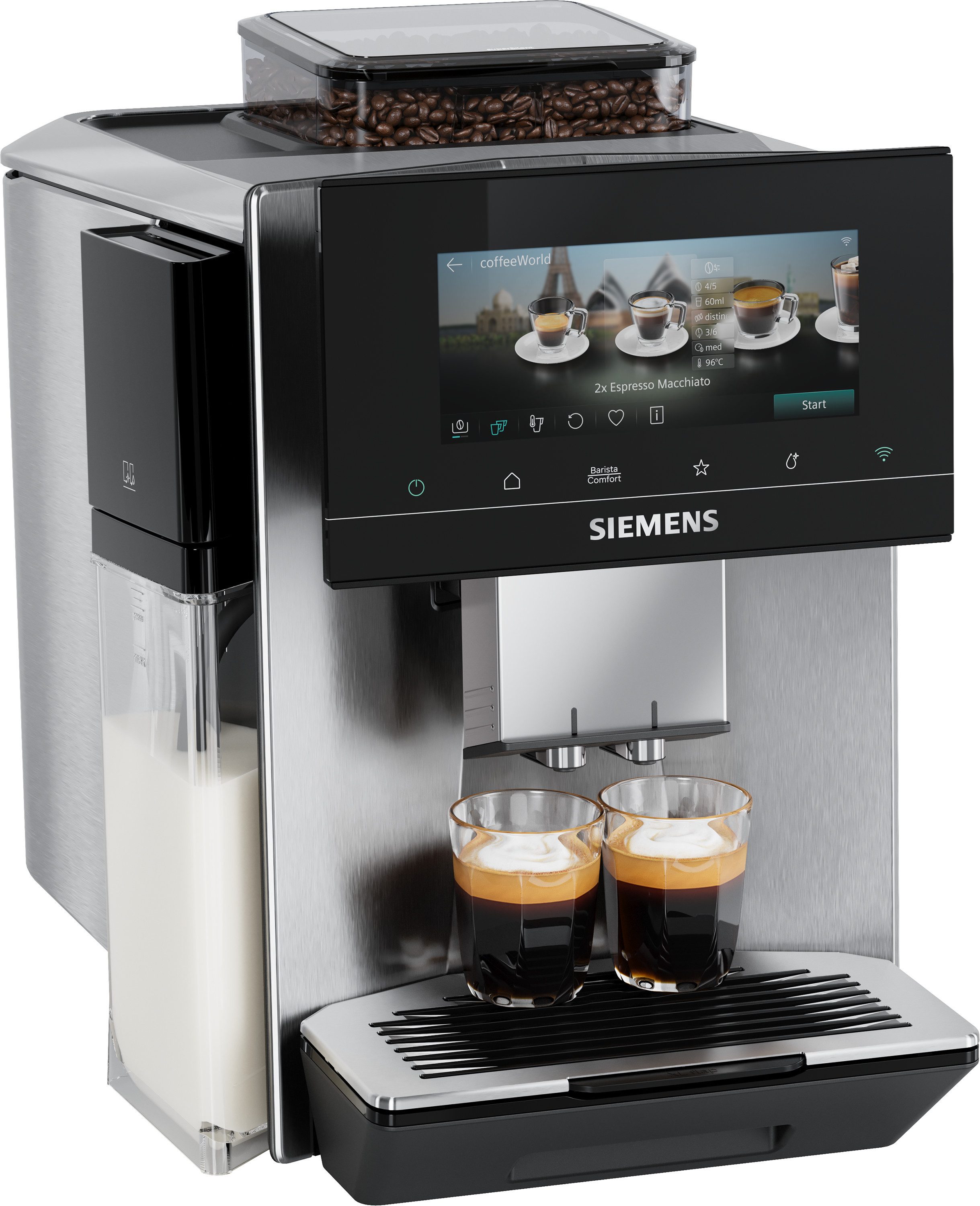 SIEMENS Kaffeevollautomat EQ900 TQ923EZ3, autom. Reinigung, 41 versch. Getränke, XL-Getränke, farbiges 6.8'' TFT-Display, individuelle Aromaeinstellung, Edelstahl