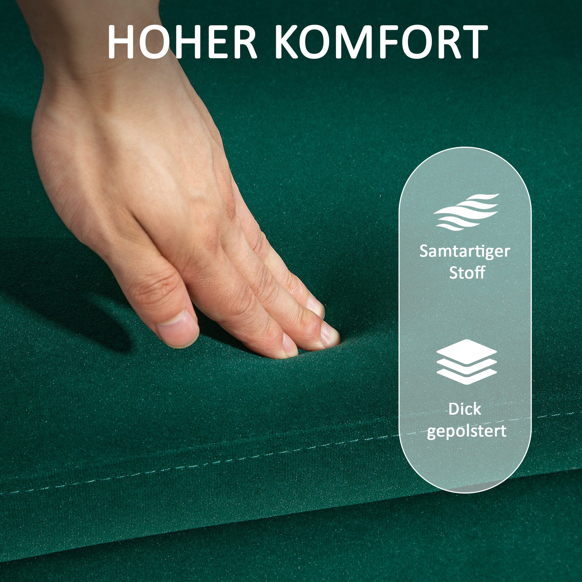 HOMCOM Sitzbank Sitztruhe mit Stauraum mit Samtoptik mit Metallbeine (Polsterbank, 1-St., Truhenbank), Stoff, Metall, Gummiholz, Schaumstoff, Grün, 100 x 40 x 4 – Bild 5 von 5