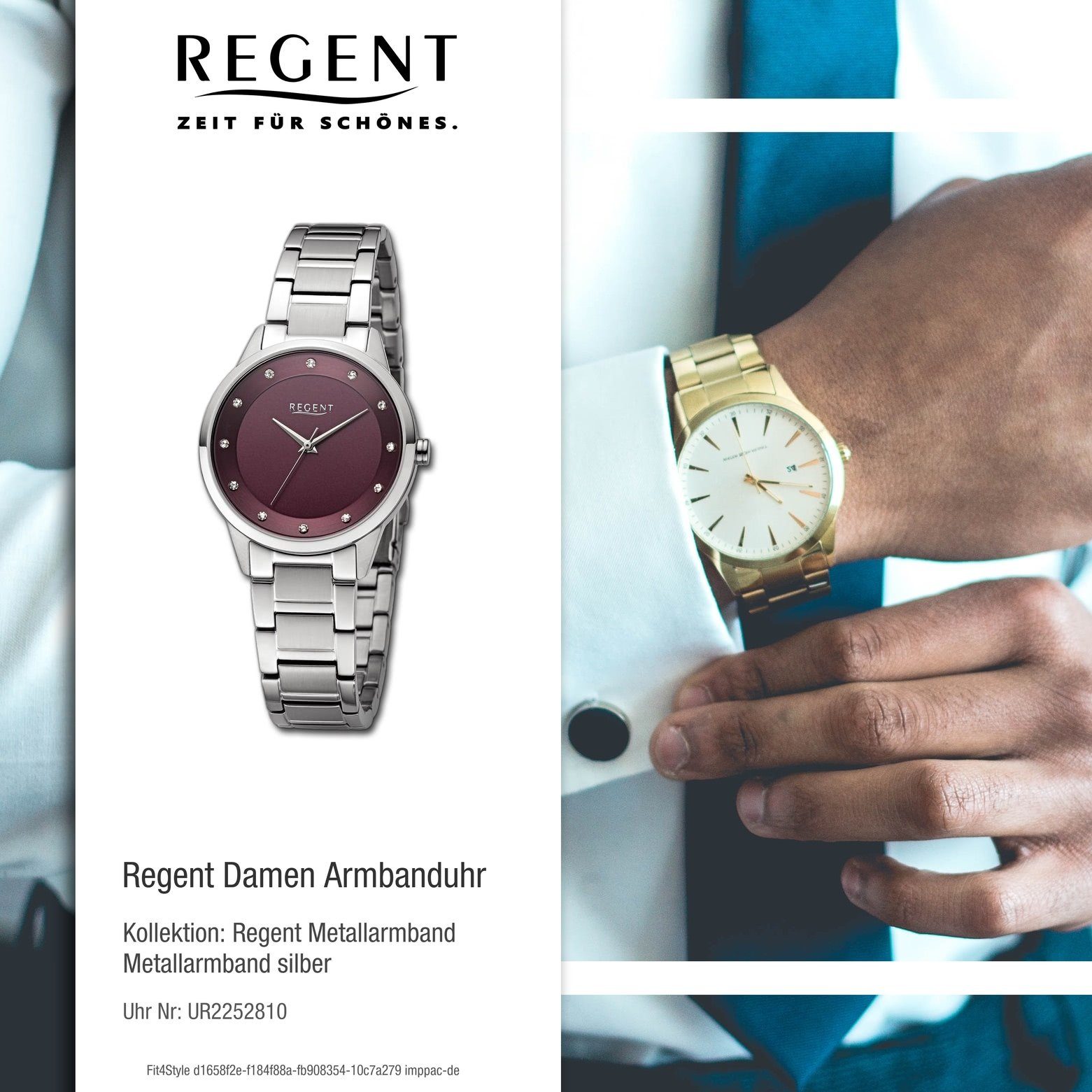 Metallarmband Regent Armbanduhr groß Analog, 33mm), (ca. extra Armbanduhr Damen Damen rund, Quarzuhr Regent