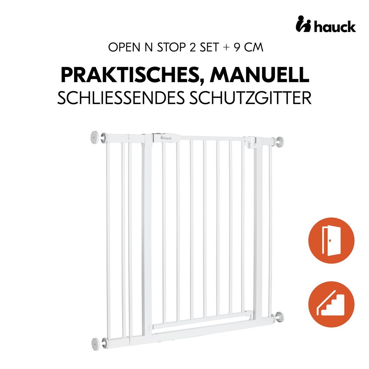 Hauck Türschutzgitter Open N Stop 2 - White, Treppenschutzgitter Set mit Verlängerung & 3x Klemmschutz ohne Bohren