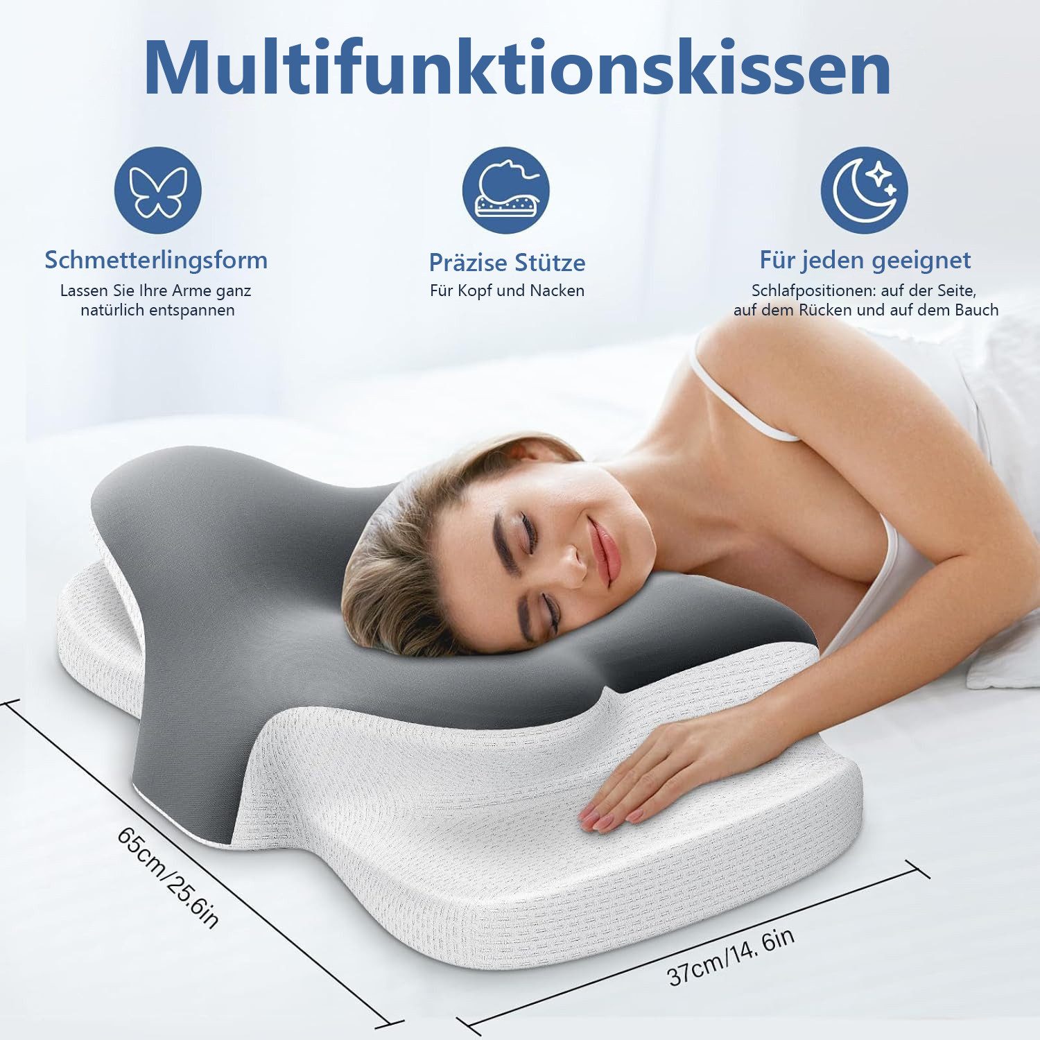 Kityhome Nackenstützkissen Nackenkissen mit Memory Foam-Ergonomisch für alle Schlafpositionen, Füllung: Premium Memory Foam, für Seitenschläfer, Rückenschläfer & Bauchschläfer, Einfache Reinigung, Universelle Eignung, Universelle Eignung für alle Schlafpositionen