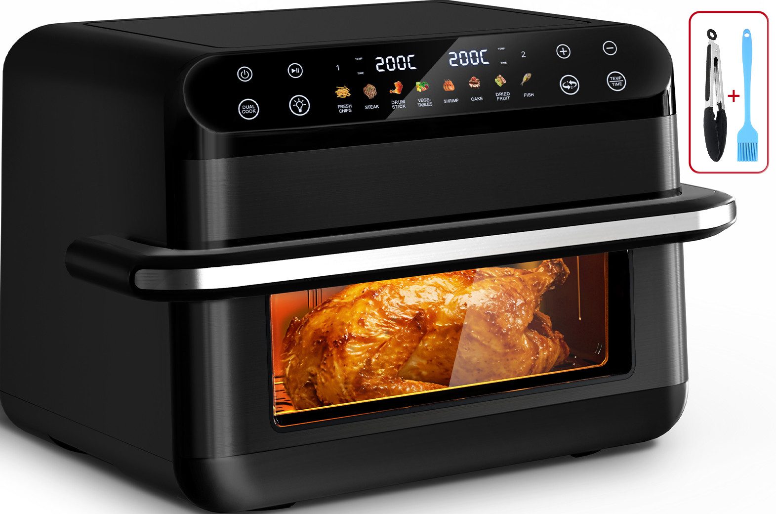 Fukstern Heißluftfritteuse XXL Familien-Airfryer 10L – Ein Topf oder 2-Zonen Airfryer mit Metall-Innenraum, Touchscreen & Sichtfenster, 2400 W, Herausnehmbare Trennwand, 8-in-1, separate Temperatur – Pizza