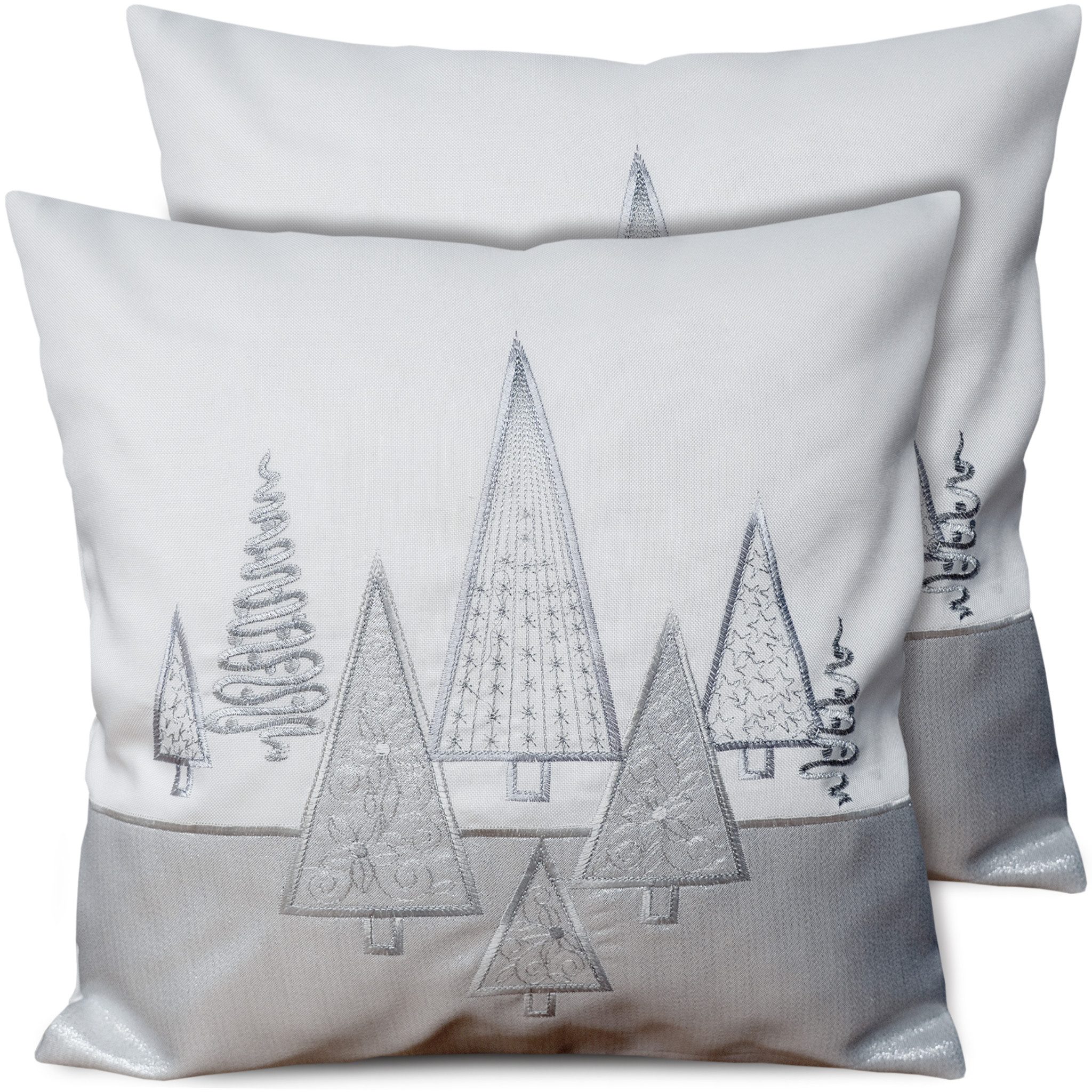 matches21 HOME & HOBBY Kissenbezüge 2er Set Kissenhüllen 40x40 cm weiß mit Tannenbaum als Weihnachts-Deko, (2 Stück), Zierkissen-Bezüge für Sofa-Kissen, Couch-Kissen