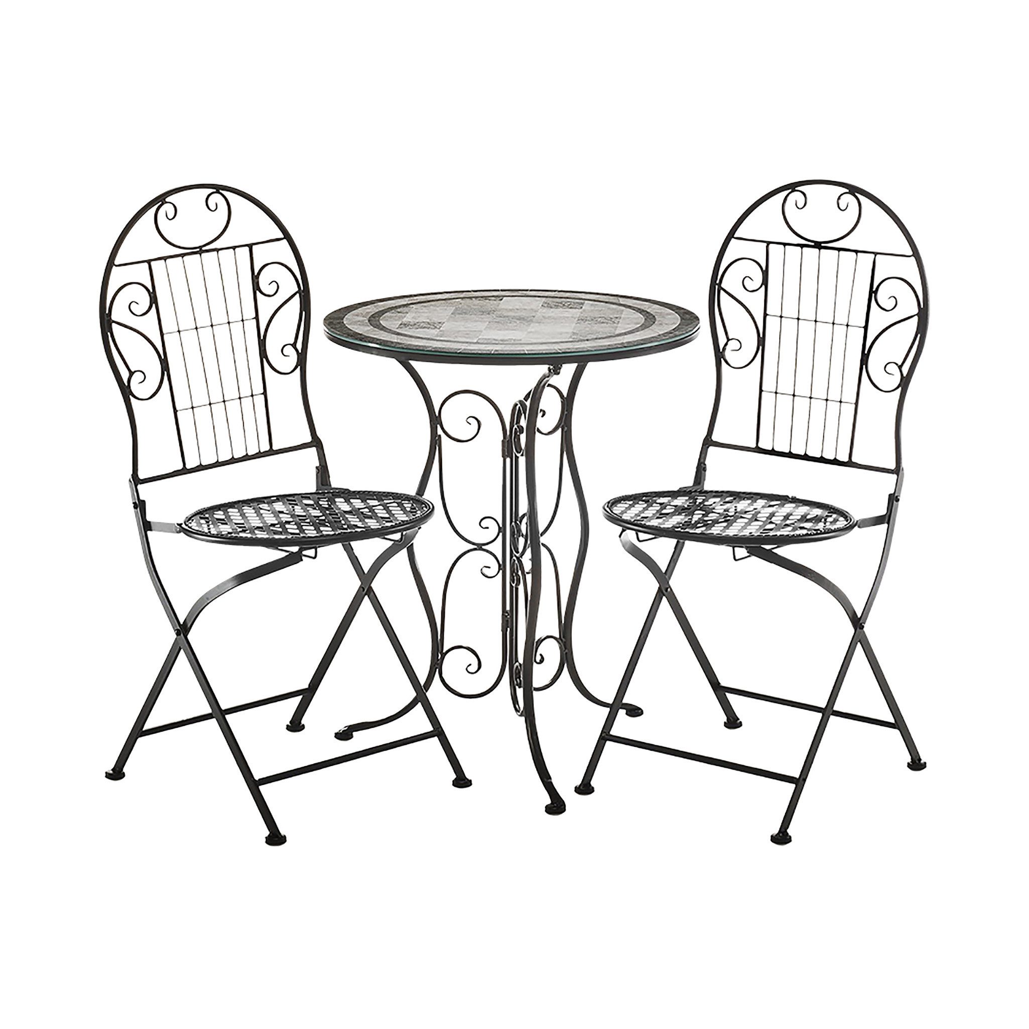 Kobolo Balkonset Sitzgruppe Gartenmöbel Tisch Stühle Metall Glas, (Set, 3-tlg), Stühle klappbar