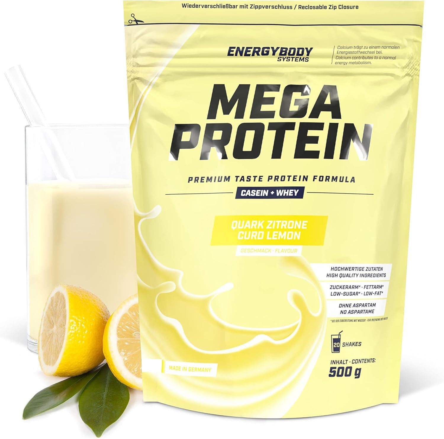 Energybody Systems Mega Protein Pulver, Whey und Casein Eiweißpulver, super cremig lecker, aspartamfrei