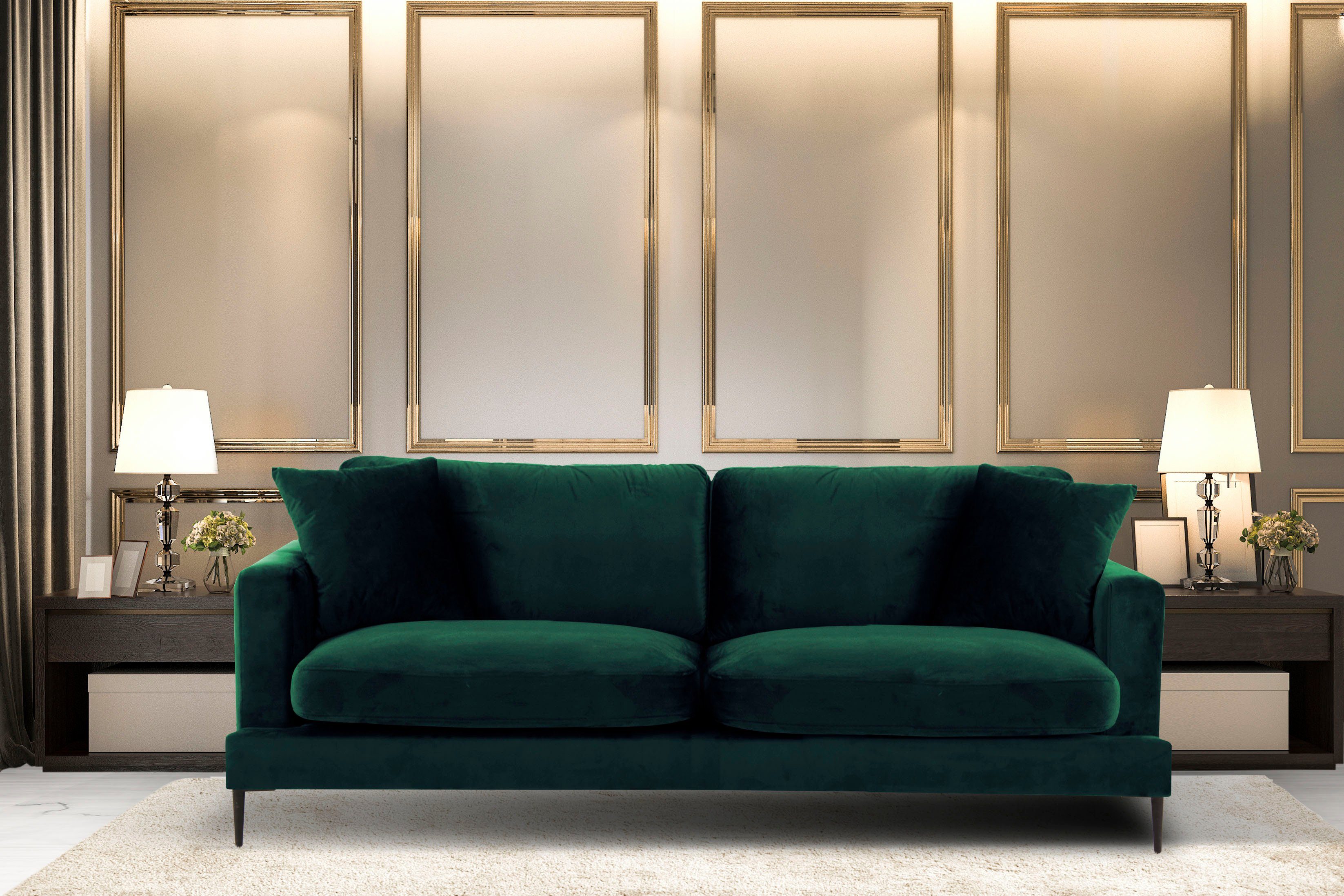 Leonique 3-Sitzer Cozy elegantes Designsofa, Maße B/T/H: 211/97/80 cm, mit losen Kissen und Metallbeinen