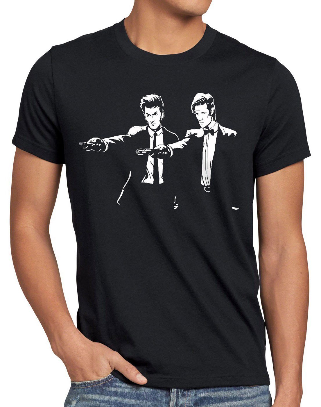 style3 Print-Shirt Herren T-Shirt Who Time Fiction dr. doktor doctor fiction pulp tarantino quentin schwarz